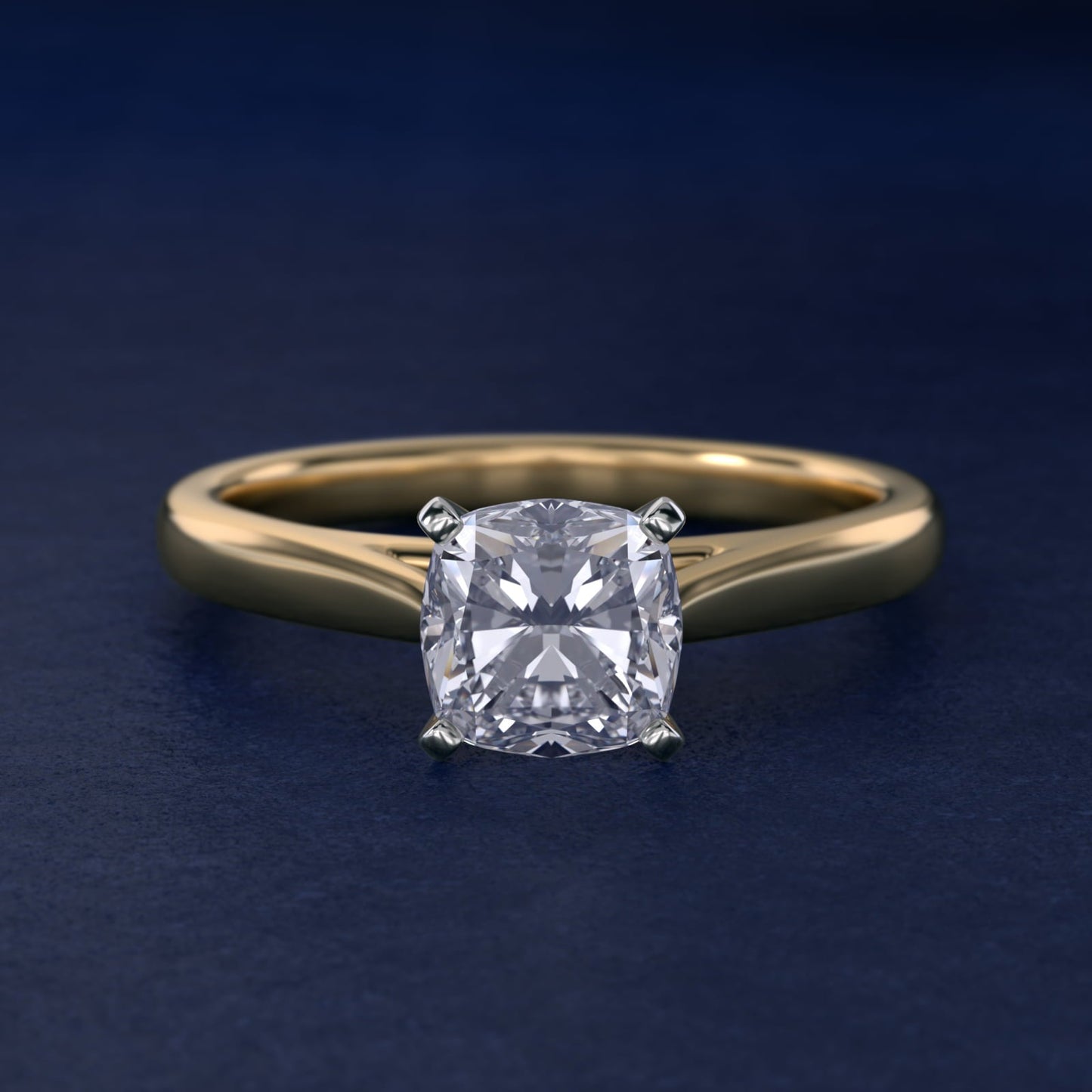Tapered Cathedral Solitaire Engagement Ring in 18k Yellow Gold - Cushion Center
