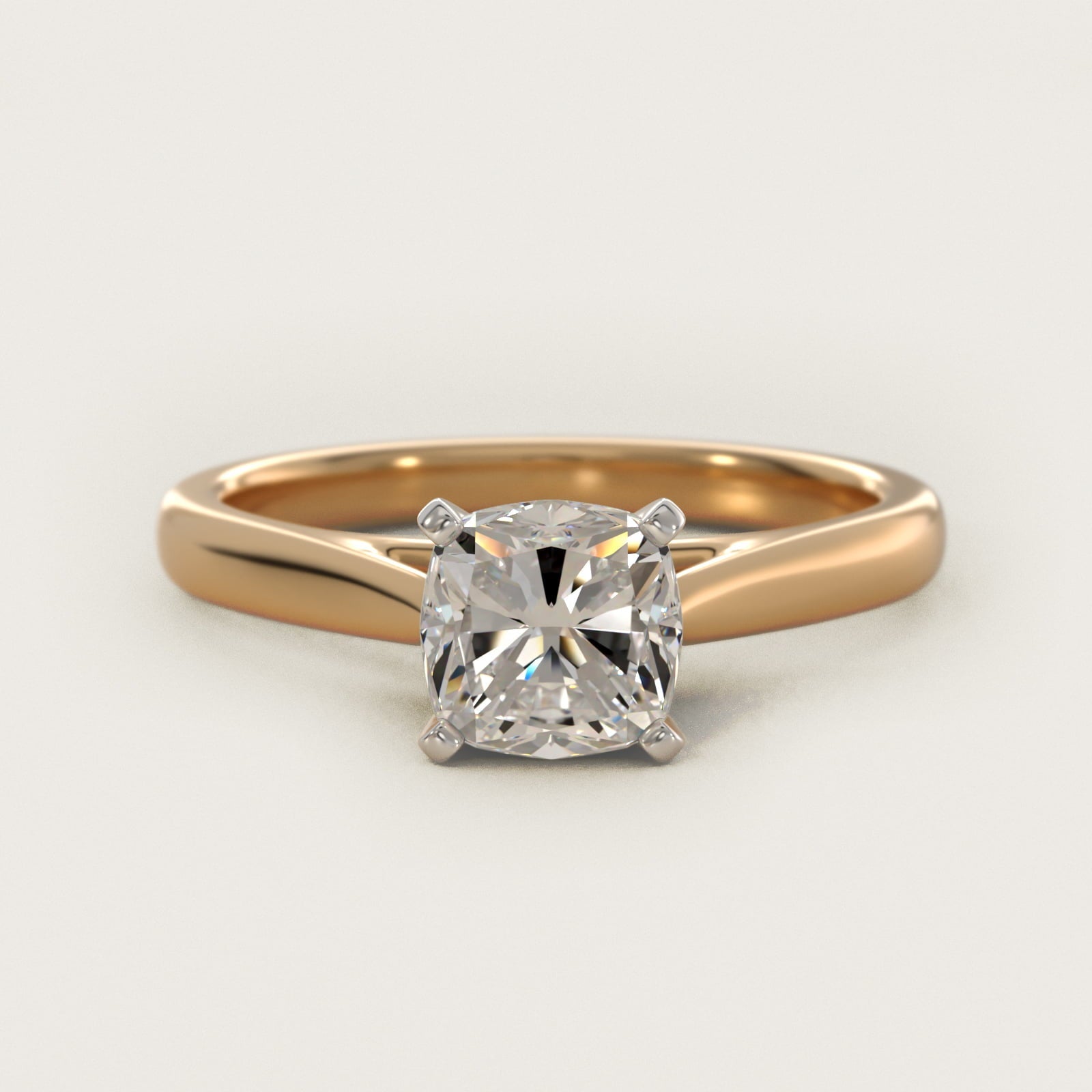 Tapered Cathedral Solitaire Engagement Ring in 18k Yellow Gold - Cushion Center