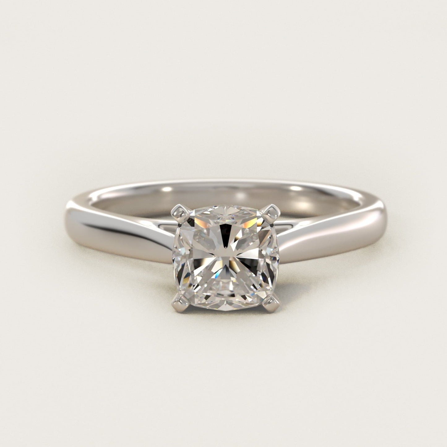 Tapered Cathedral Solitaire Engagement Ring in Platinum - Cushion Center