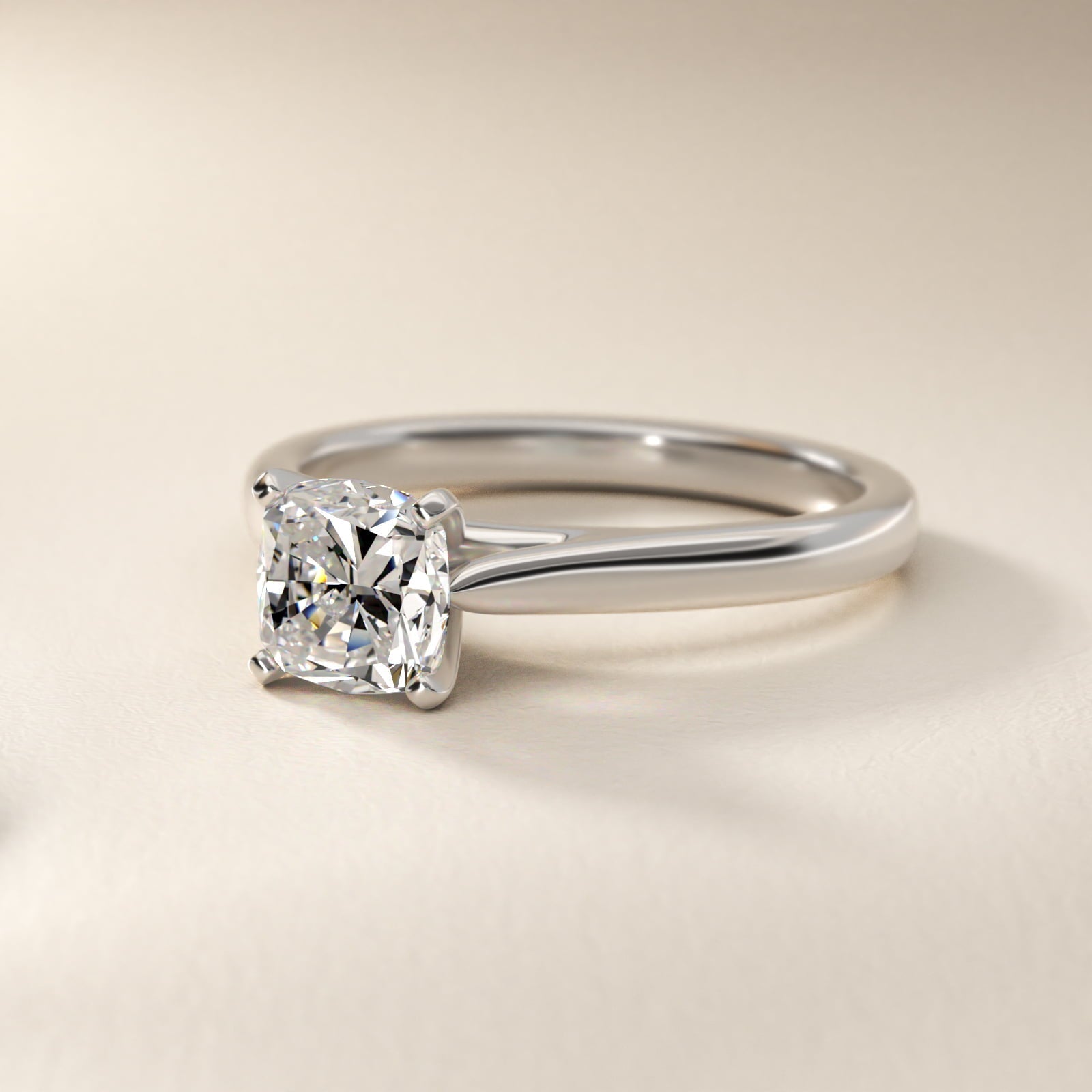 Tapered Cathedral Solitaire Engagement Ring in Platinum - Cushion Center