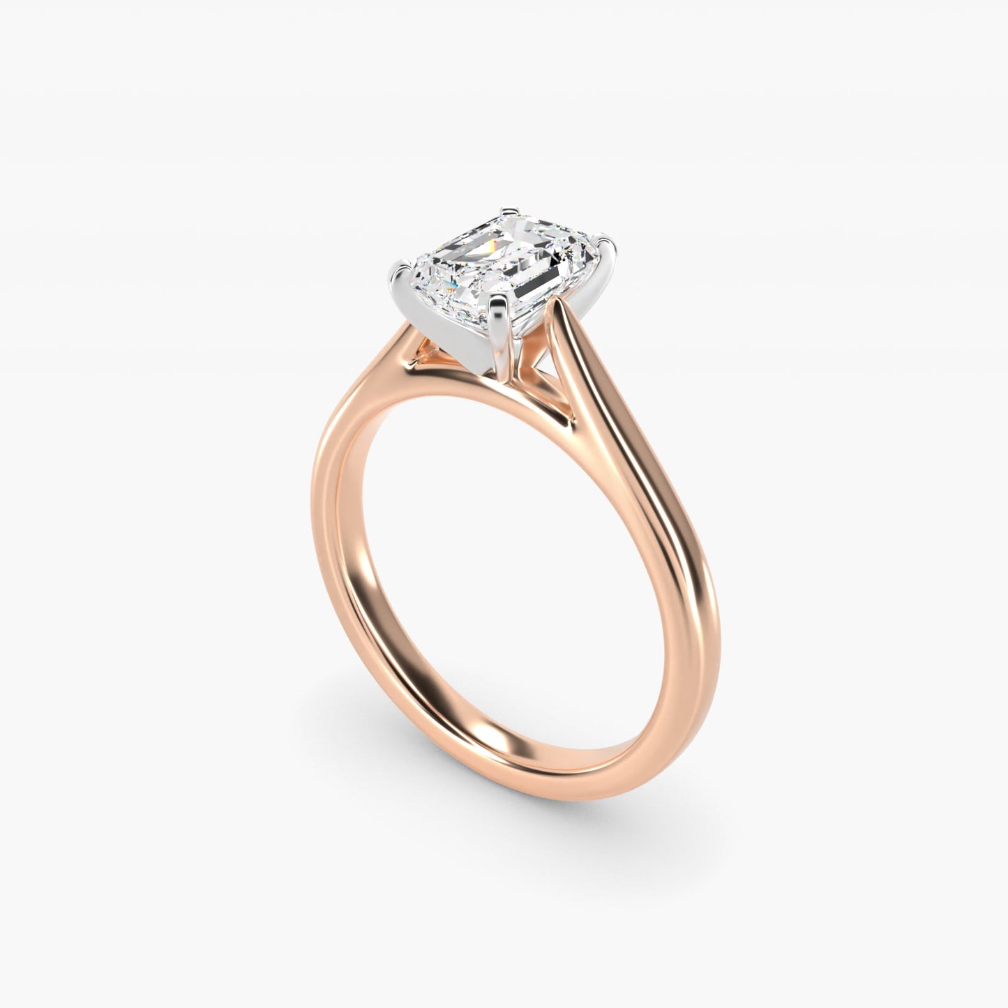 Tapered Cathedral Solitaire Engagement Ring in 14k Rose Gold - Emerald Center