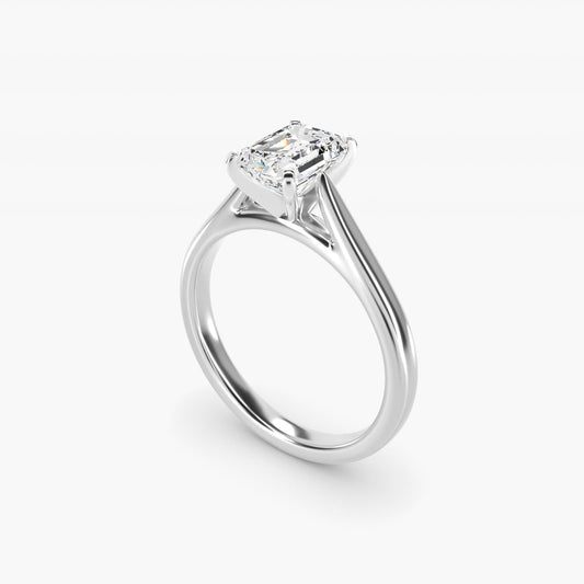 Tapered Cathedral Solitaire Engagement Ring in 14k White Gold - Emerald Center