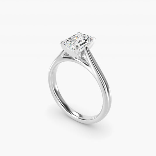 Tapered Cathedral Solitaire Engagement Ring in 18k White Gold - Emerald Center