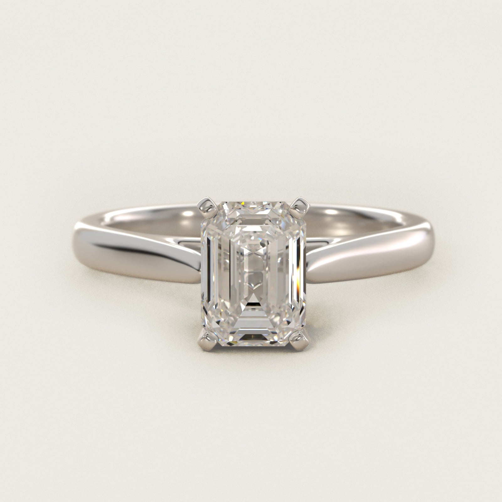 Tapered Cathedral Solitaire Engagement Ring in 14k White Gold - Emerald Center