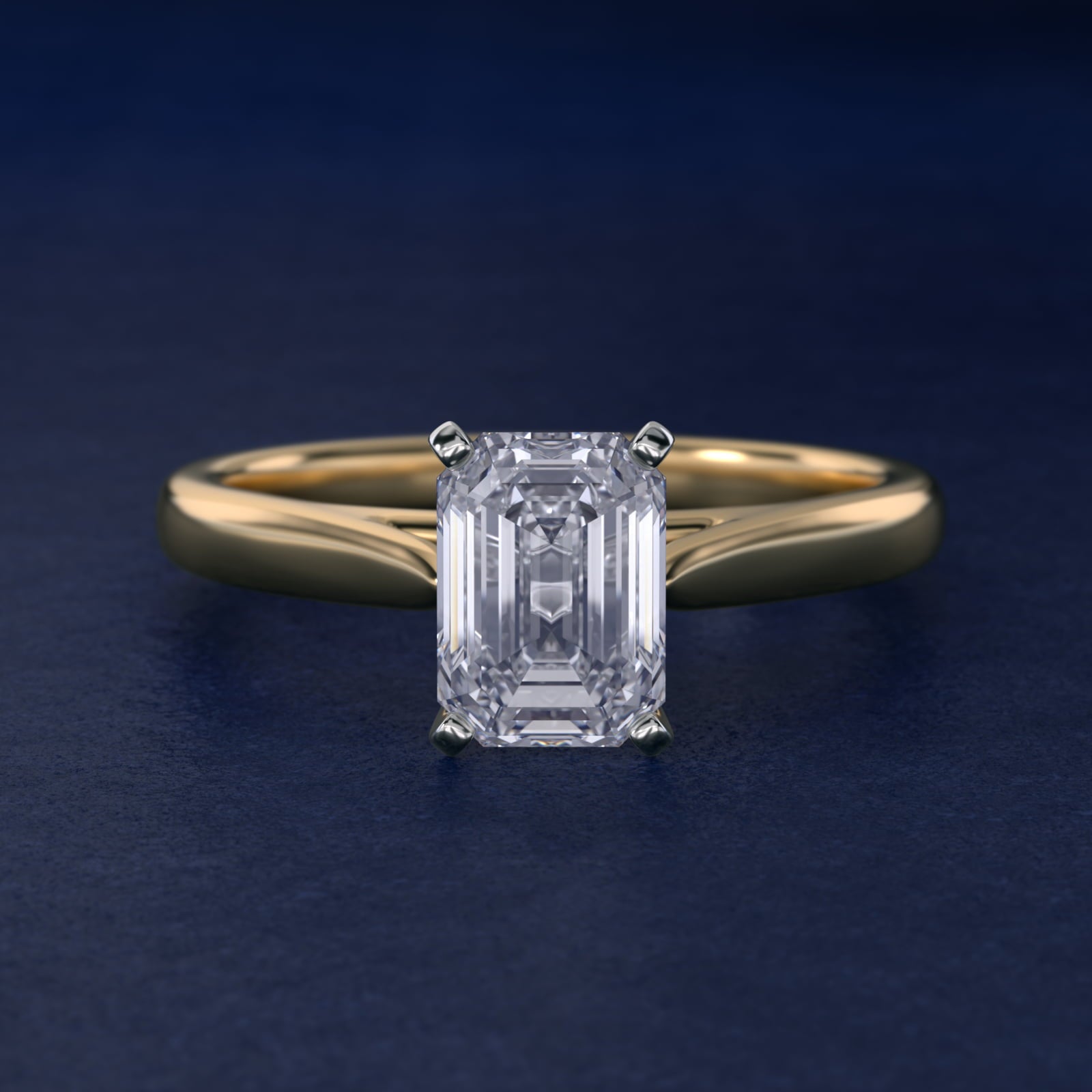 Tapered Cathedral Solitaire Engagement Ring in 14K Yellow Gold - Emerald Center