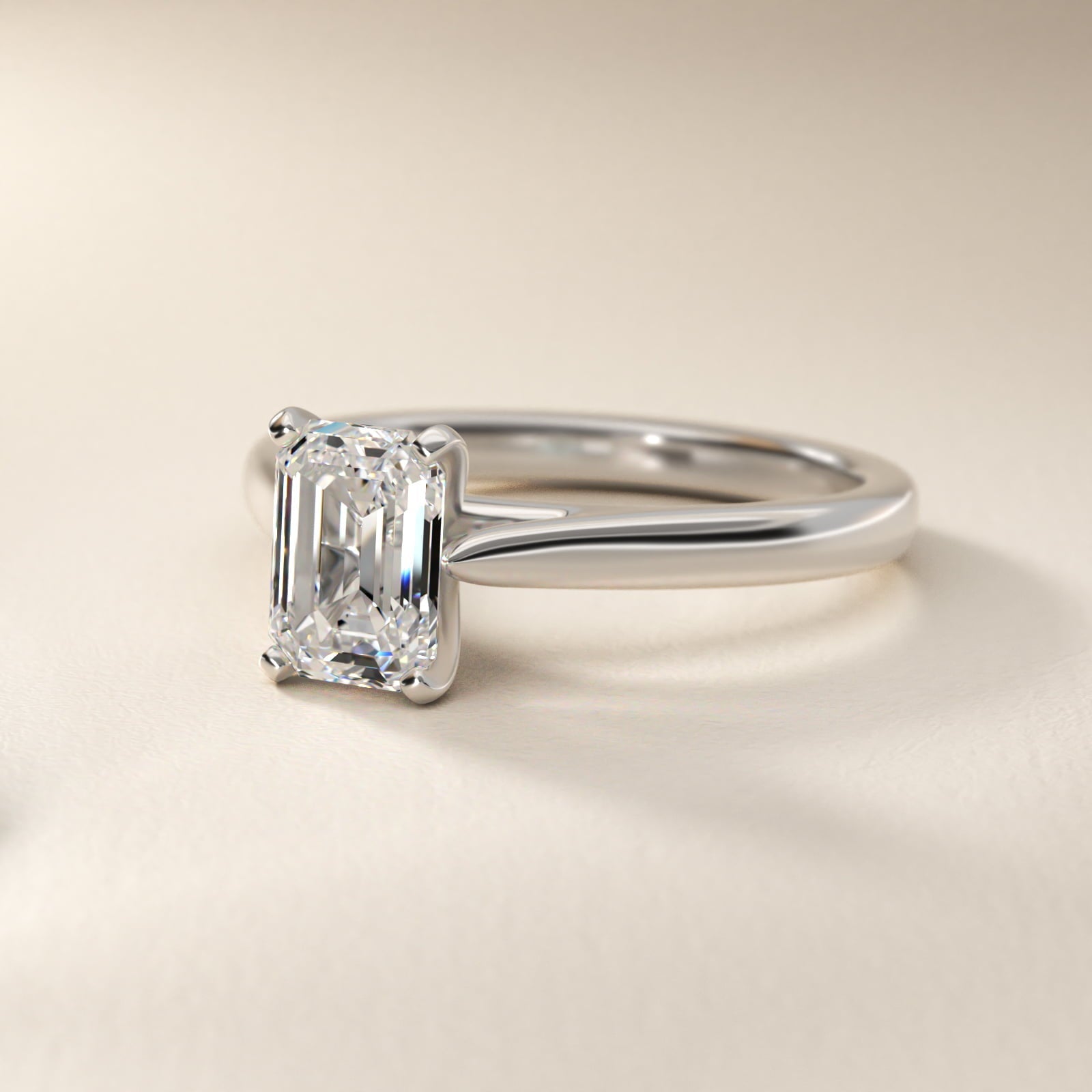 Tapered Cathedral Solitaire Engagement Ring in Platinum - Emerald Center