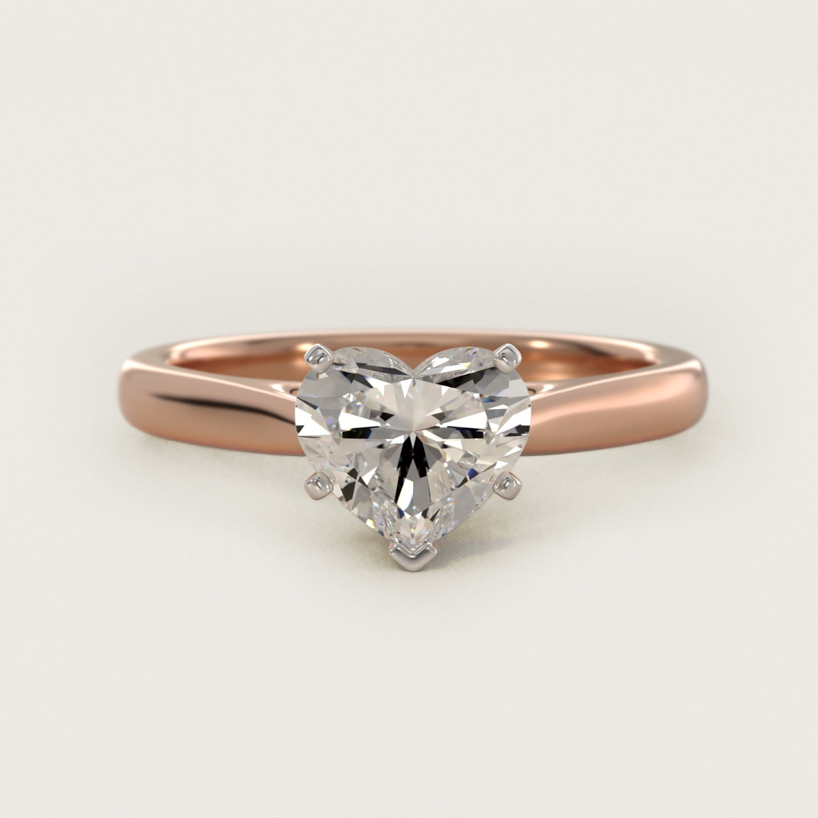 Tapered Cathedral Solitaire Engagement Ring in 14k Rose Gold - Heart Center