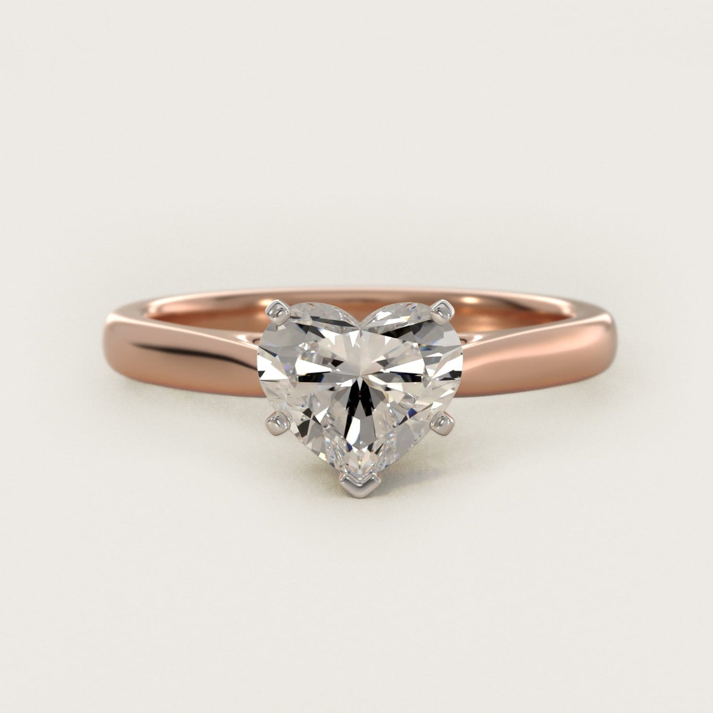 Tapered Cathedral Solitaire Engagement Ring in 18k Rose Gold - Heart Center