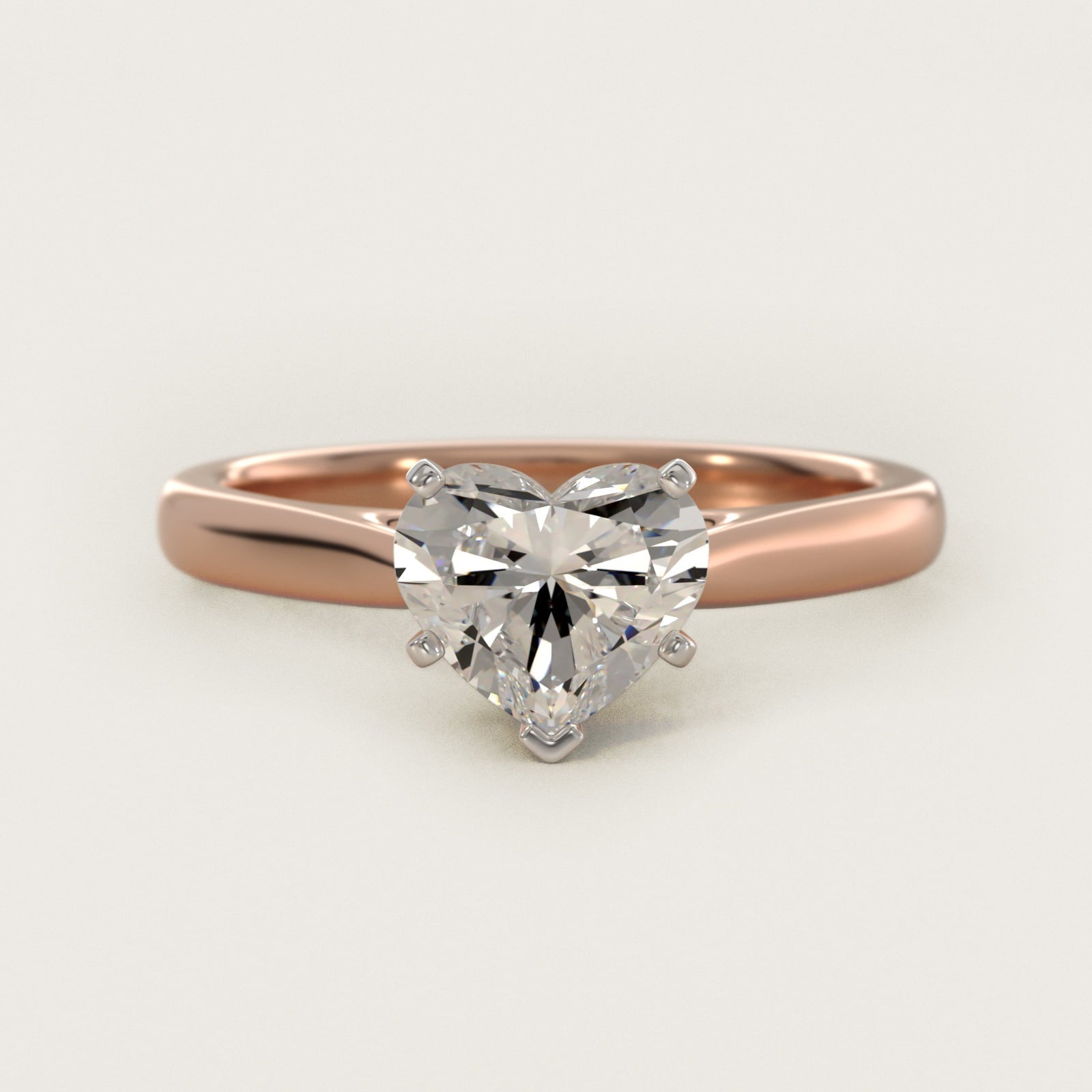 Tapered Cathedral Solitaire Engagement Ring in 18k Rose Gold - Heart Center