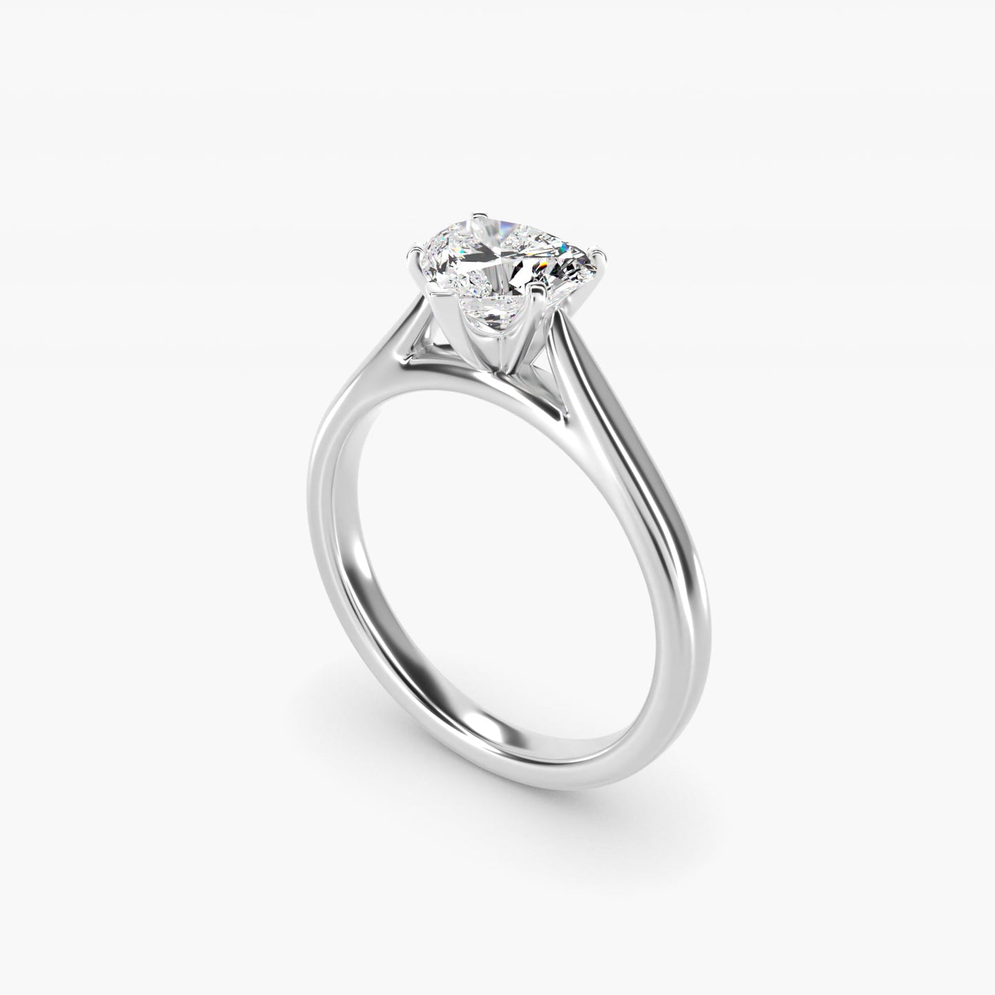 Tapered Cathedral Solitaire Engagement Ring in 14k White Gold - Heart Center
