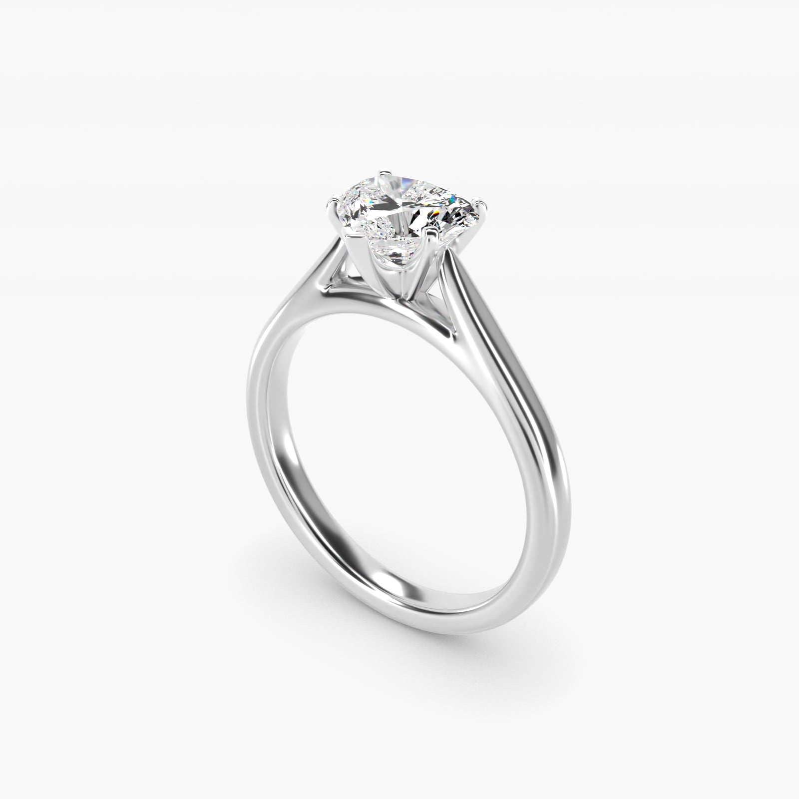Tapered Cathedral Solitaire Engagement Ring in 14k White Gold - Heart Center
