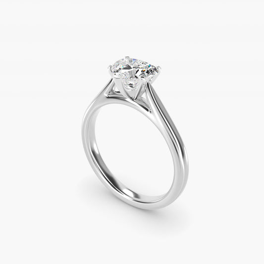 Tapered Cathedral Solitaire Engagement Ring in 14k White Gold - Heart Center