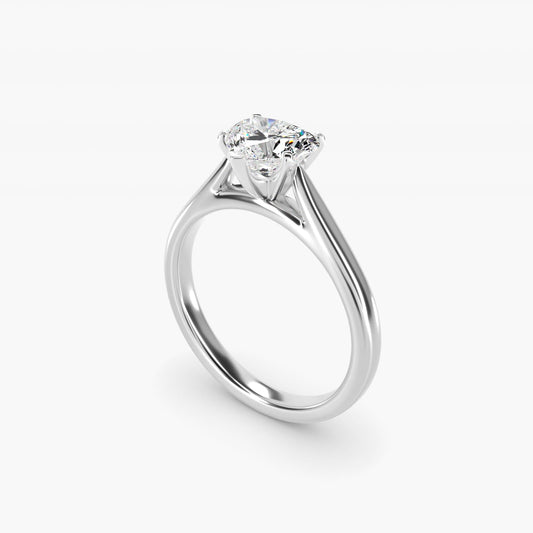 Tapered Cathedral Solitaire Engagement Ring in 18k White Gold - Heart Center