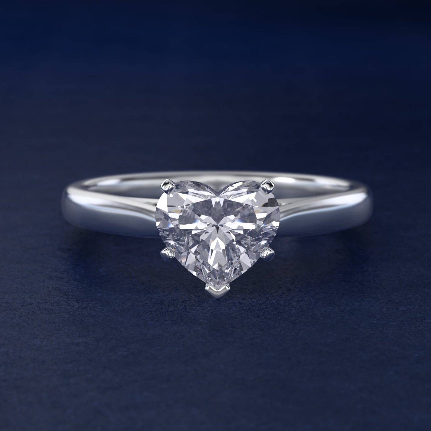Tapered Cathedral Solitaire Engagement Ring in 14k White Gold - Heart Center
