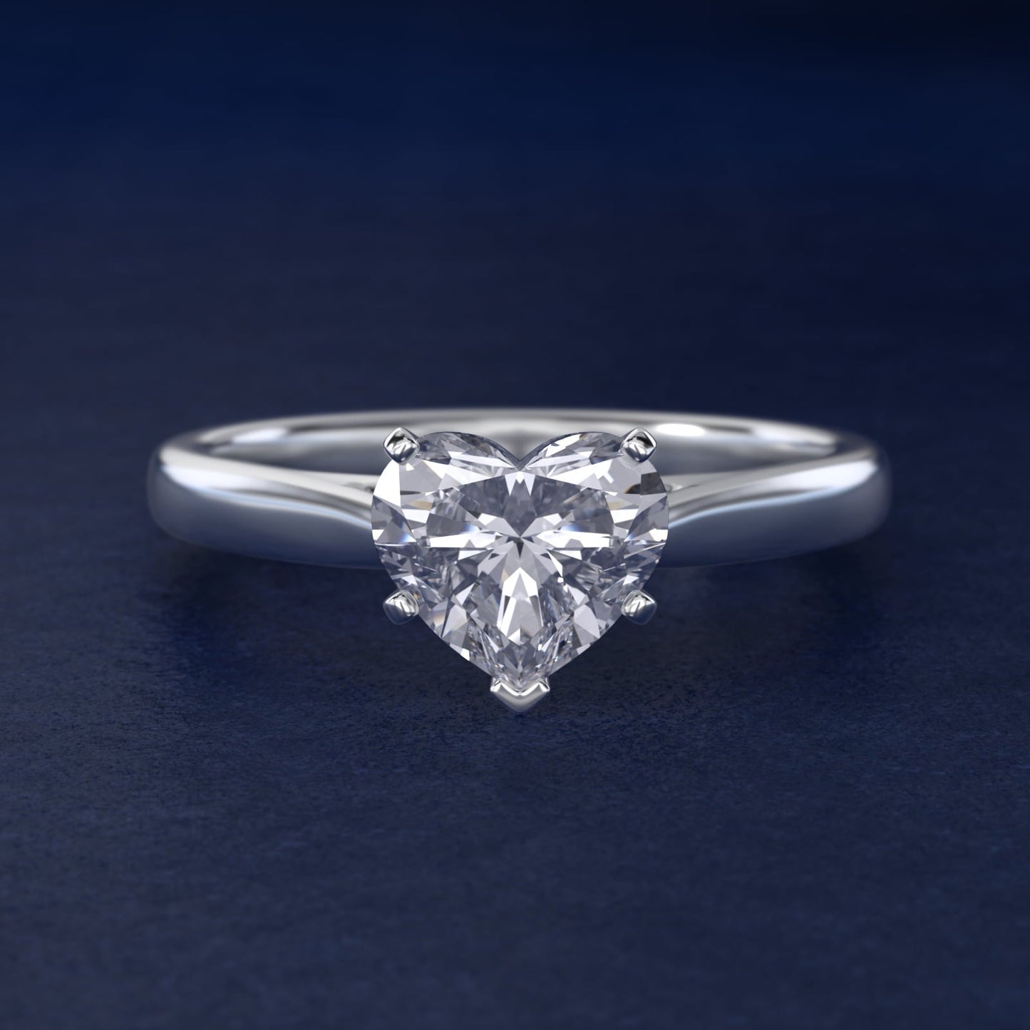 Tapered Cathedral Solitaire Engagement Ring in 18k White Gold - Heart Center
