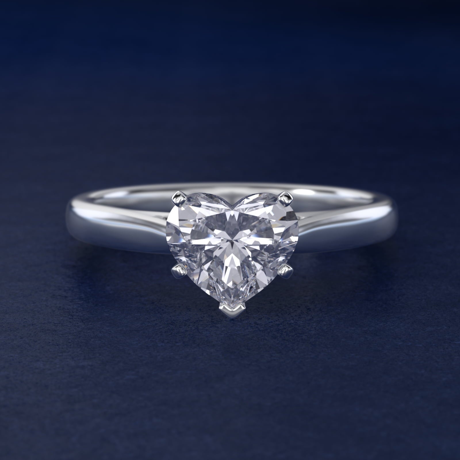 Tapered Cathedral Solitaire Engagement Ring in 18k White Gold - Heart Center
