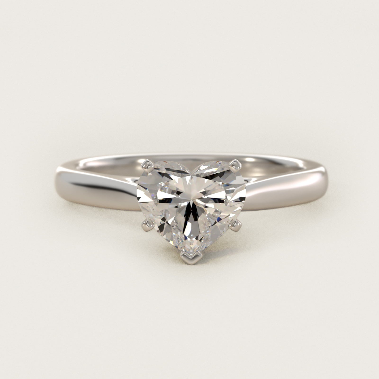 Tapered Cathedral Solitaire Engagement Ring in 18k White Gold - Heart Center