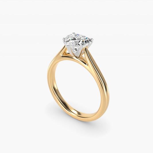 Tapered Cathedral Solitaire Engagement Ring in 18k Yellow Gold - Heart Center