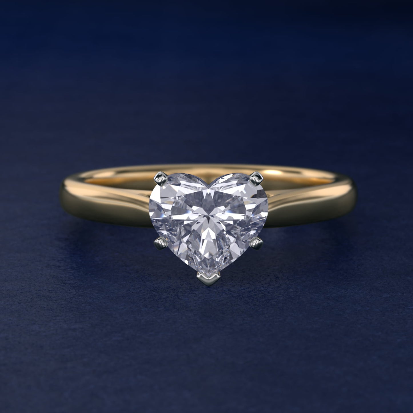 Tapered Cathedral Solitaire Engagement Ring in 14K Yellow Gold - Heart Center