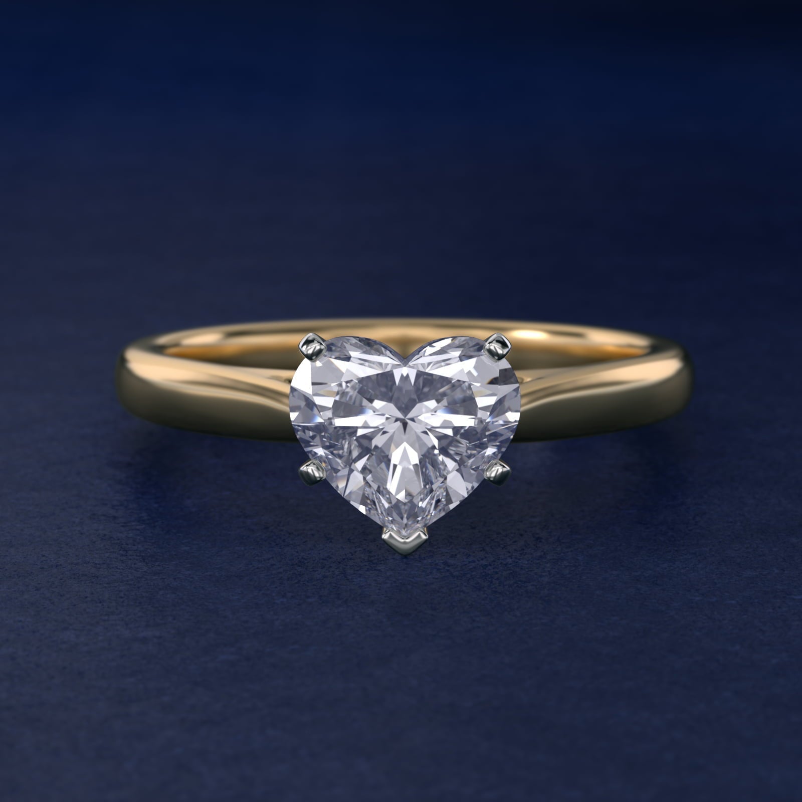 Tapered Cathedral Solitaire Engagement Ring in 18k Yellow Gold - Heart Center