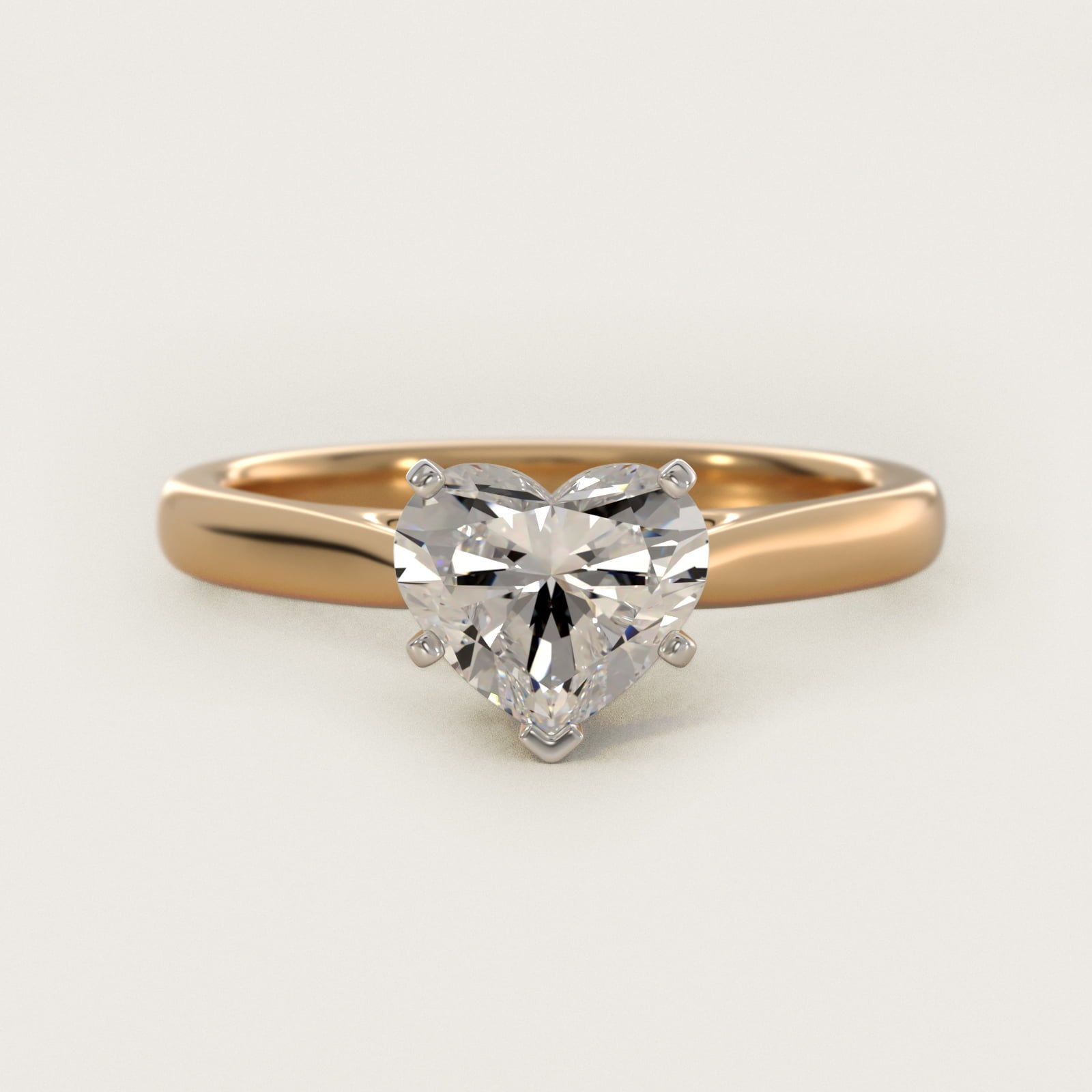 Tapered Cathedral Solitaire Engagement Ring in 14K Yellow Gold - Heart Center