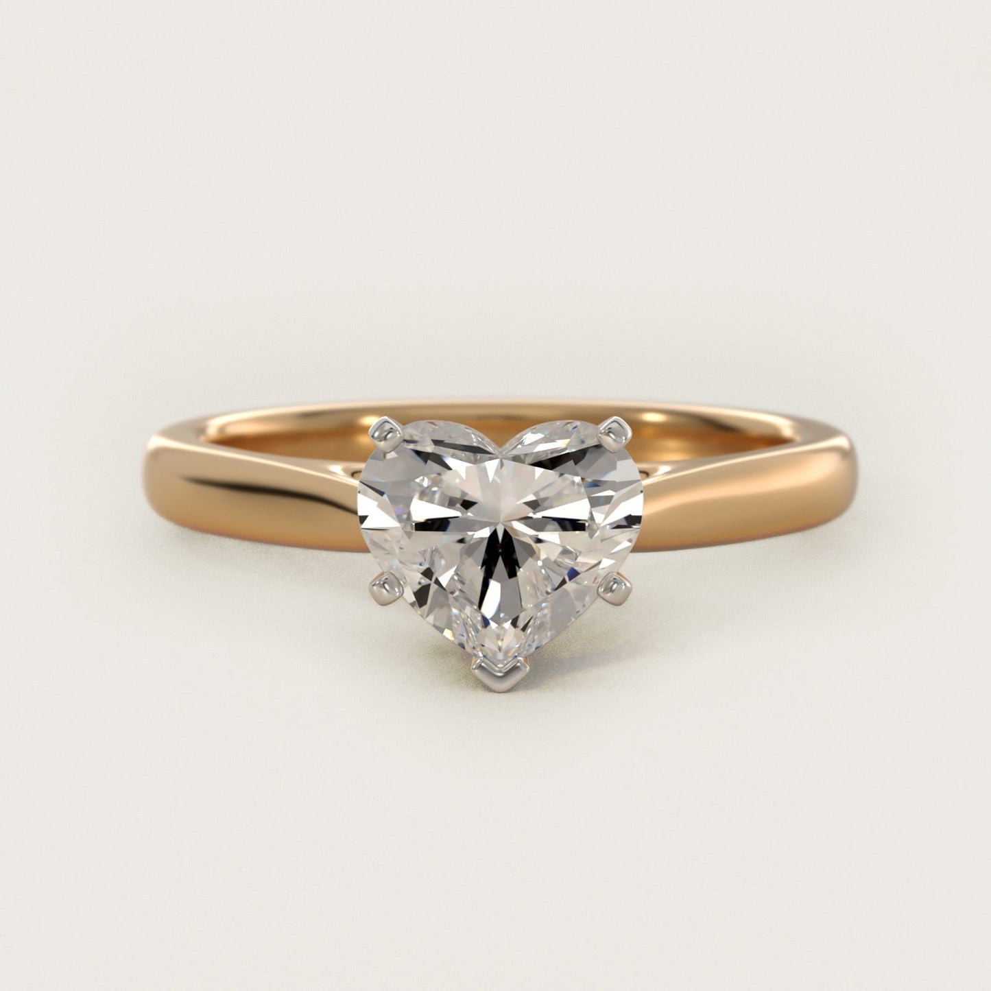 Tapered Cathedral Solitaire Engagement Ring in 18k Yellow Gold - Heart Center