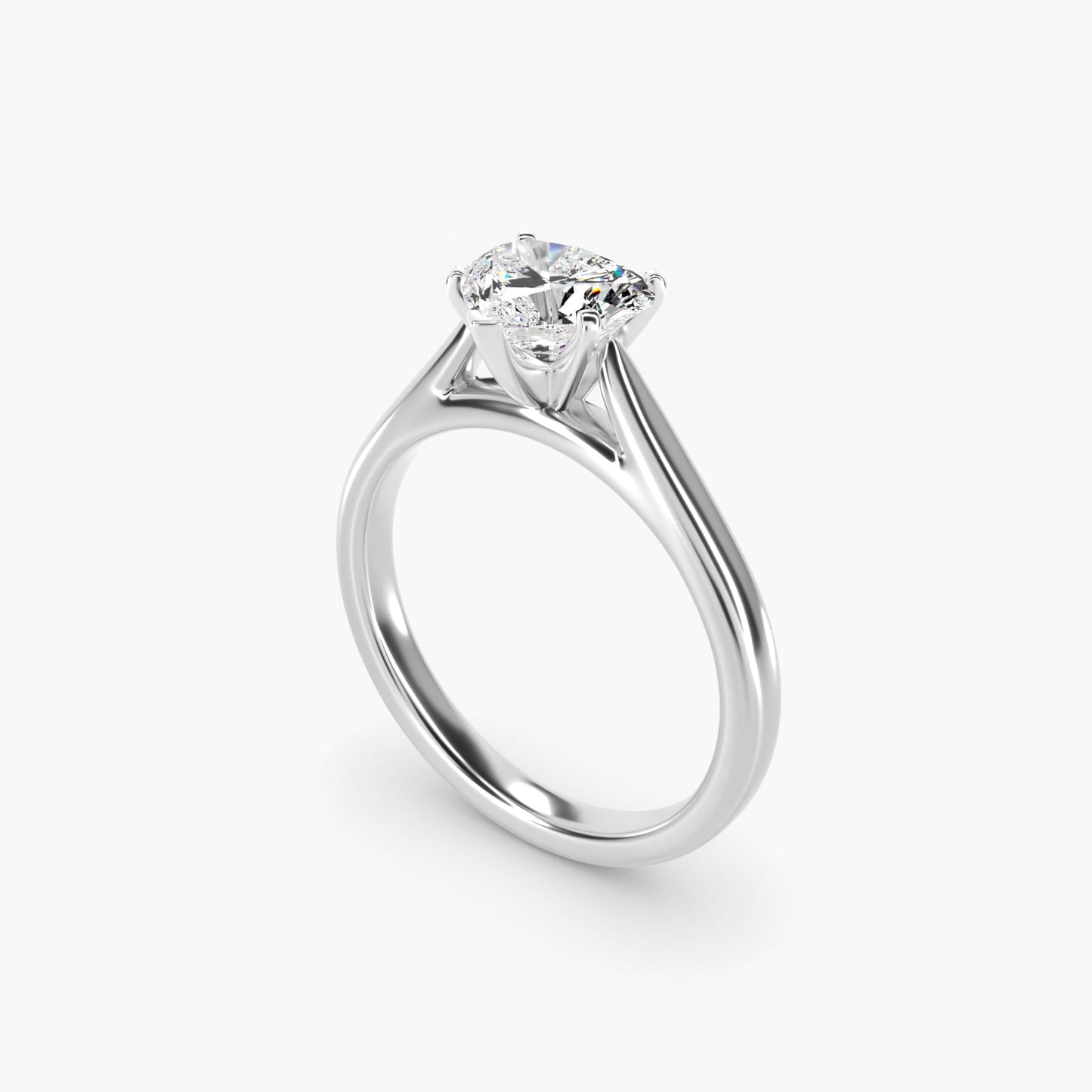 Tapered Cathedral Solitaire Engagement Ring in Platinum - Heart Center
