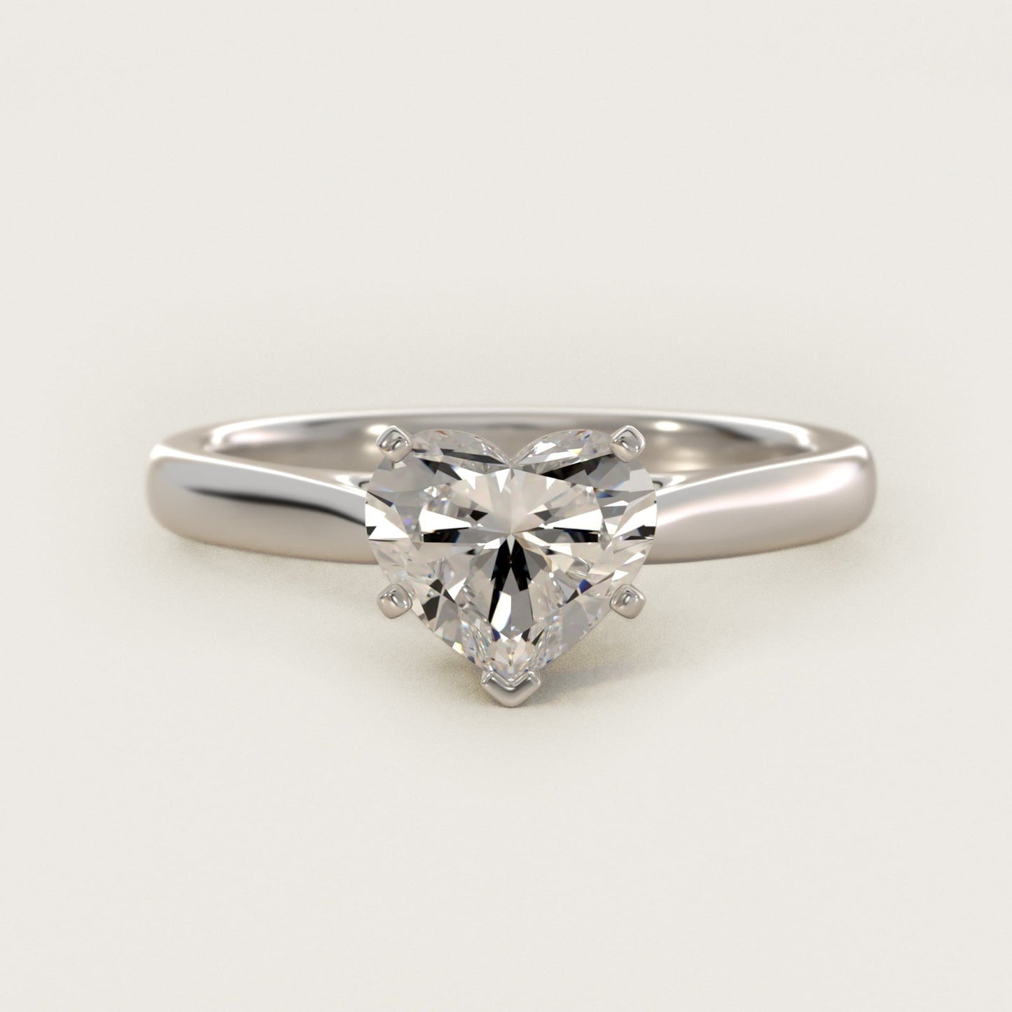 Tapered Cathedral Solitaire Engagement Ring in Platinum - Heart Center