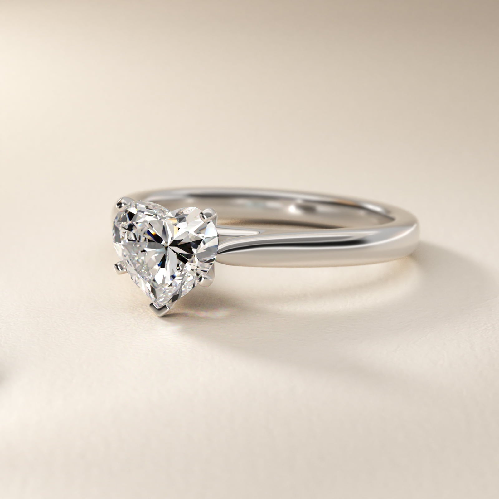 Tapered Cathedral Solitaire Engagement Ring in Platinum - Heart Center