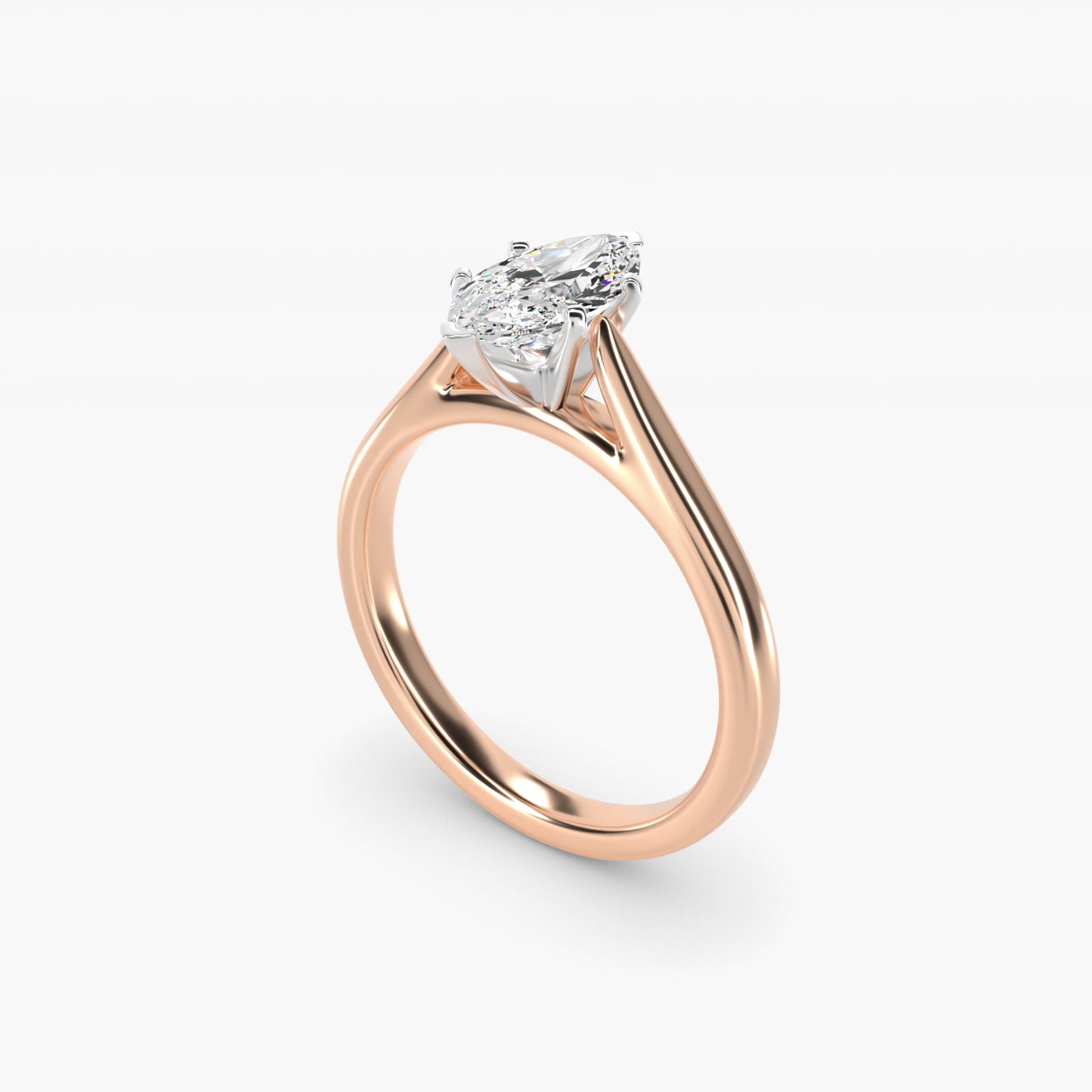 Tapered Cathedral Solitaire Engagement Ring in 14k Rose Gold - Marquise Center