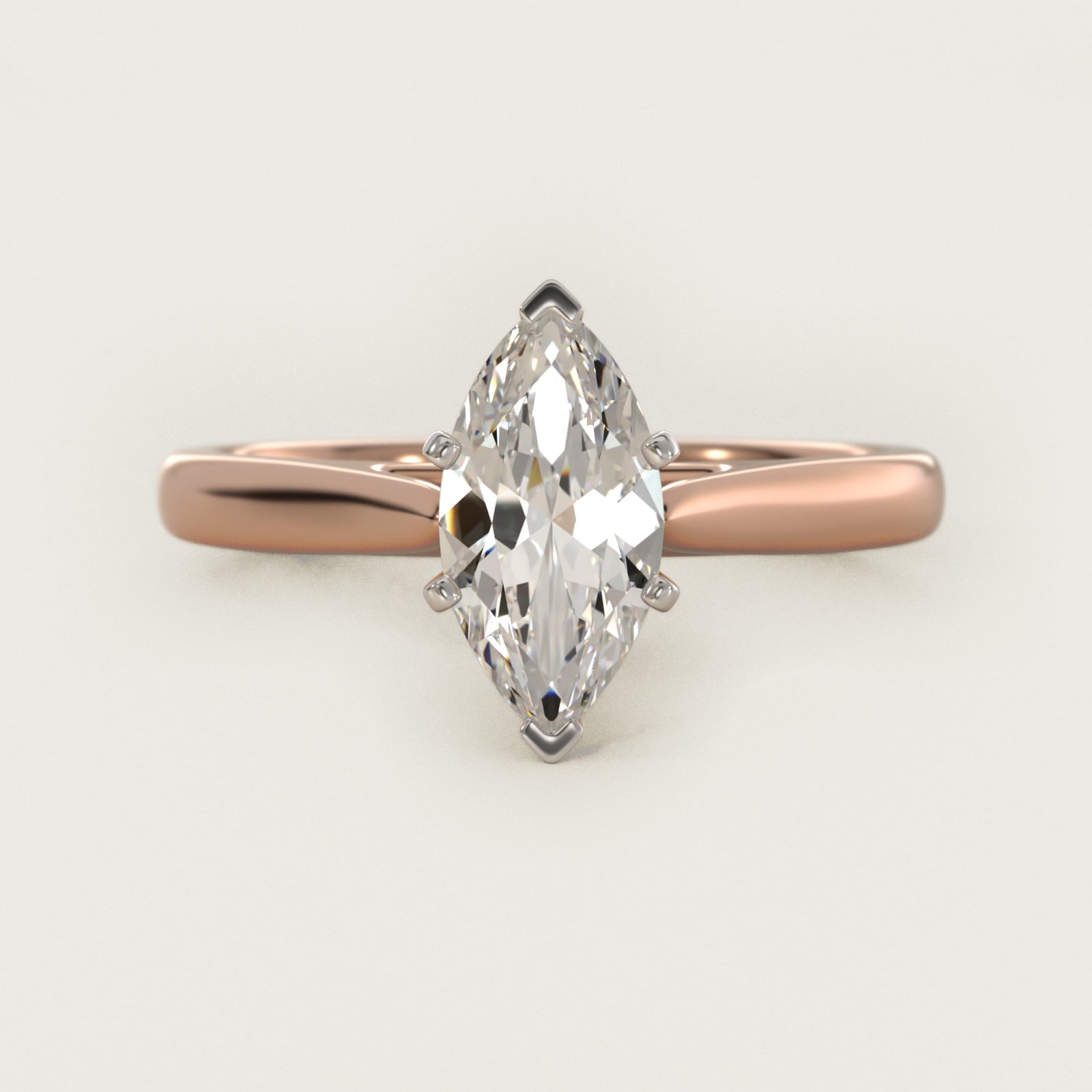 Tapered Cathedral Solitaire Engagement Ring in 14k Rose Gold - Marquise Center