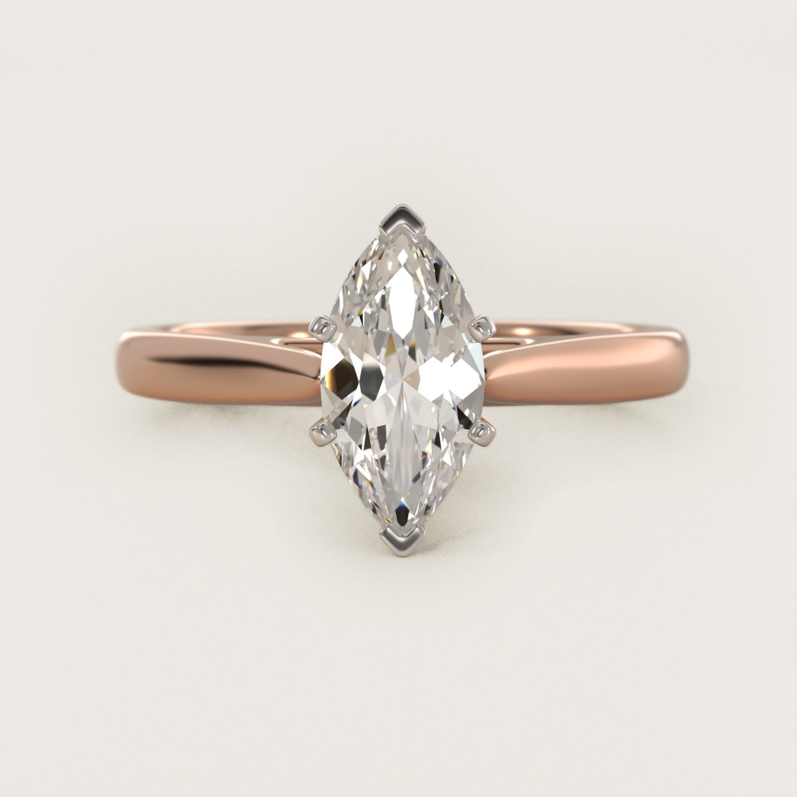 Tapered Cathedral Solitaire Engagement Ring in 18k Rose Gold - Marquise Center