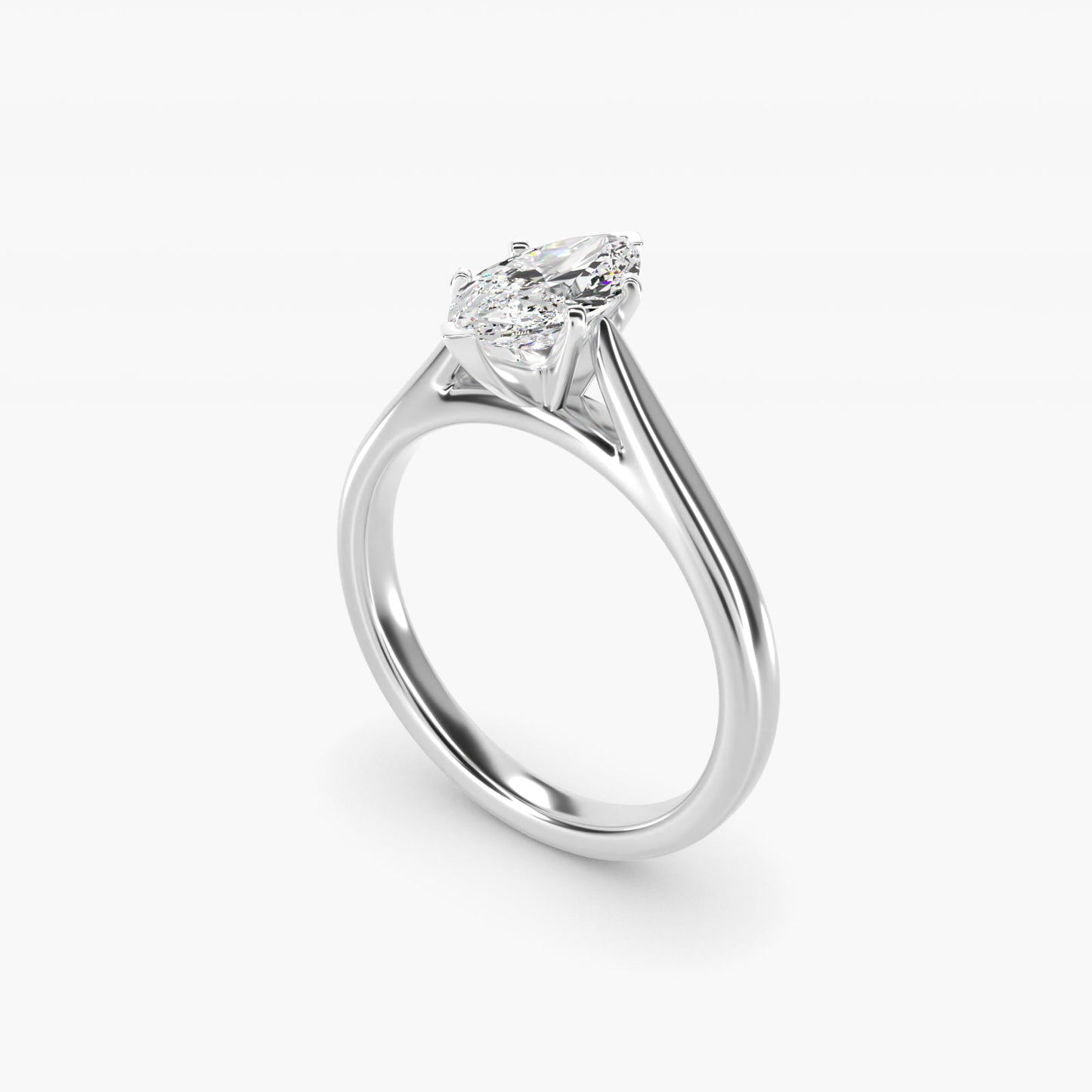 Tapered Cathedral Solitaire Engagement Ring in 14k White Gold - Marquise Center