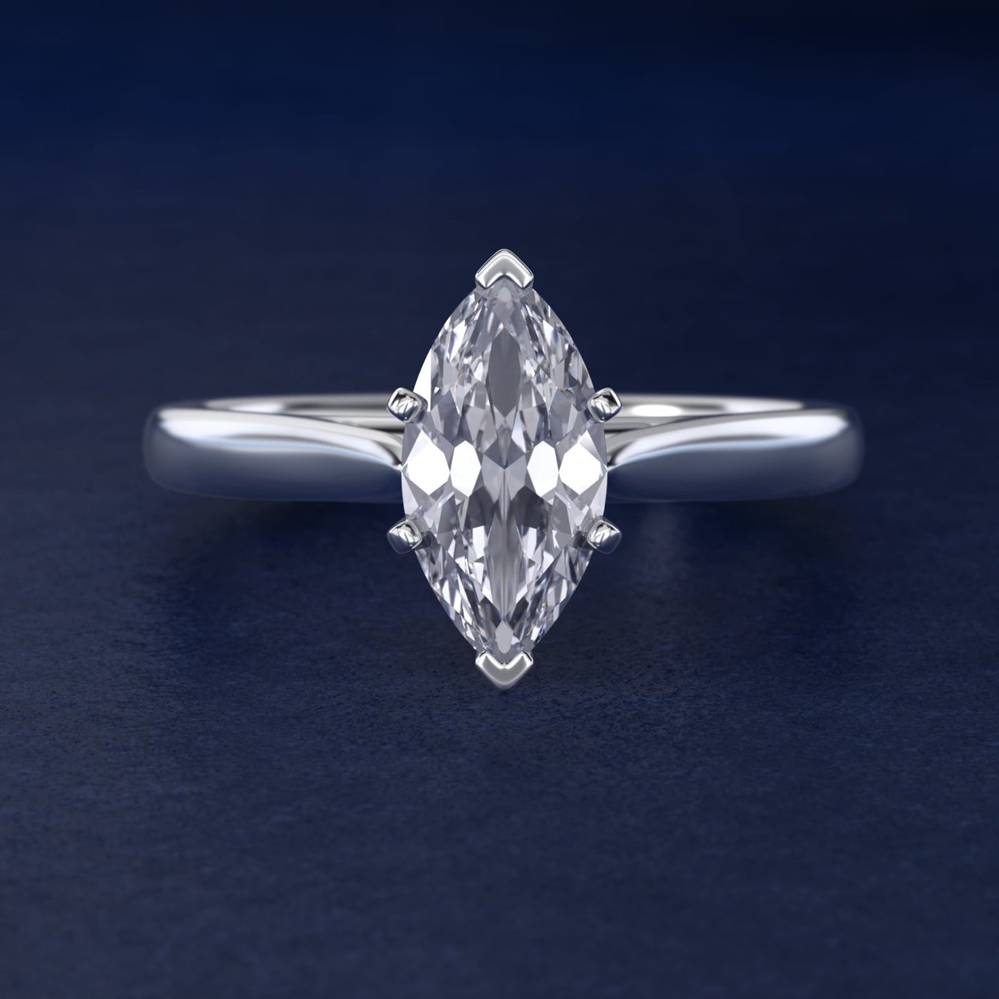 Tapered Cathedral Solitaire Engagement Ring in 18k White Gold - Marquise Center
