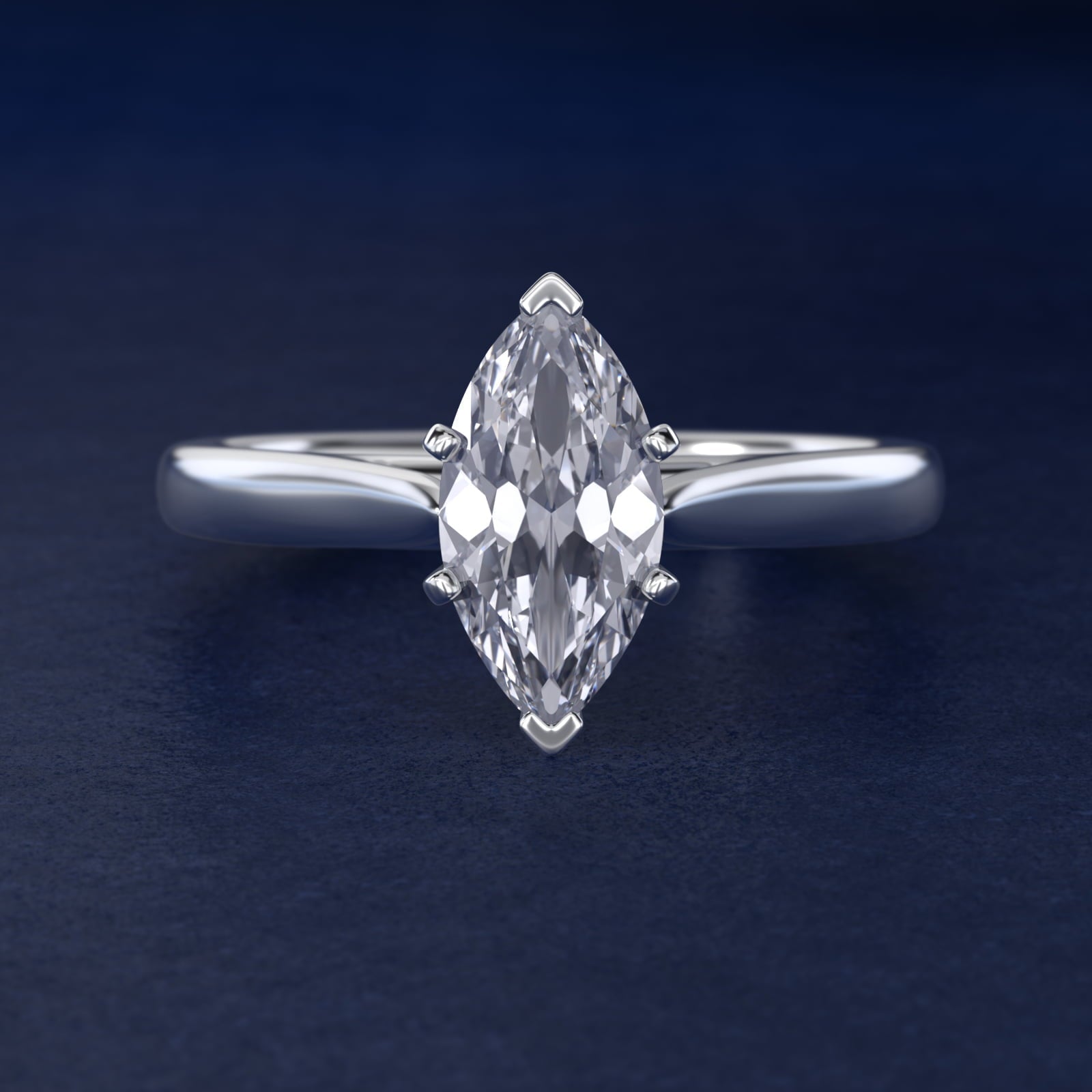 Tapered Cathedral Solitaire Engagement Ring in 18k White Gold - Marquise Center