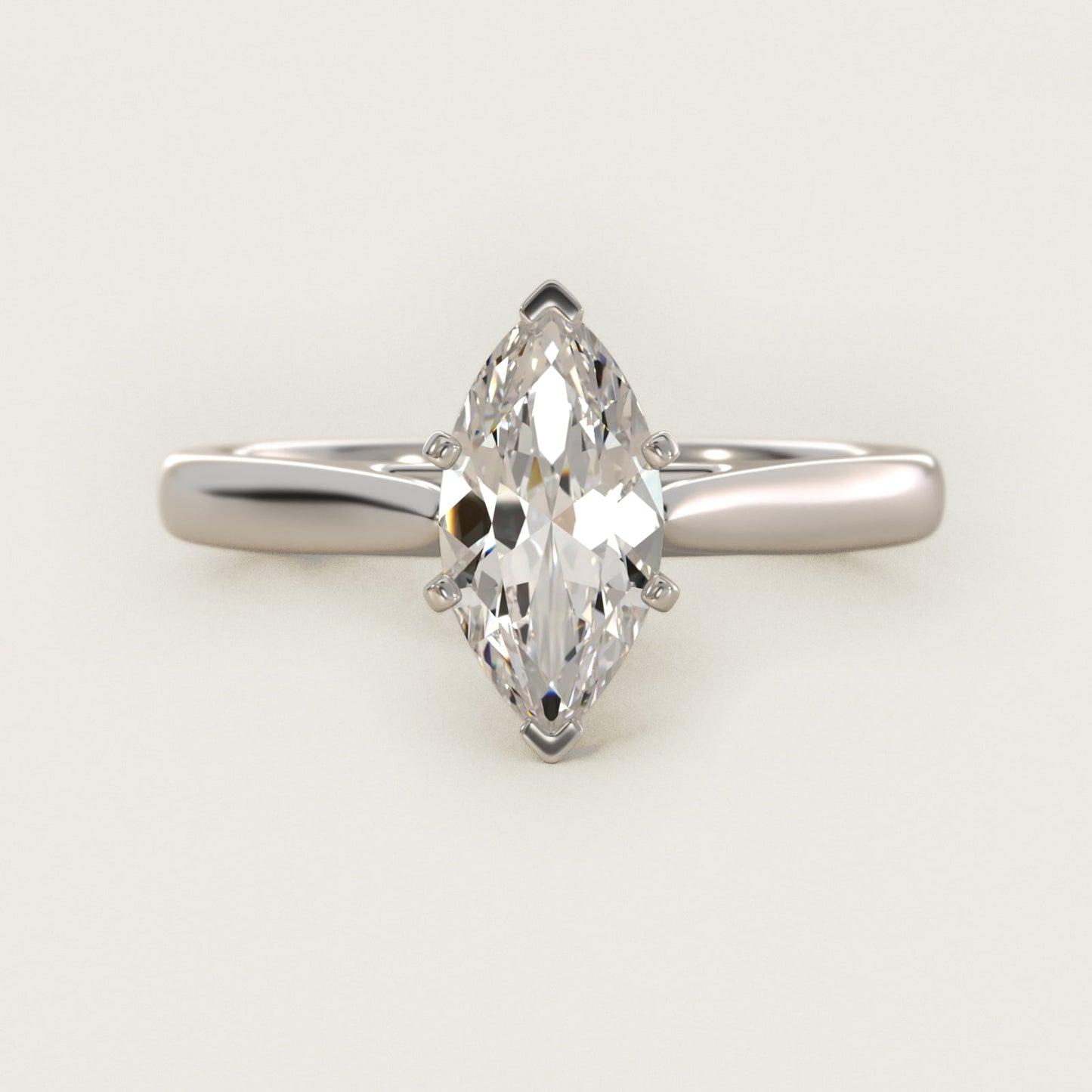 Tapered Cathedral Solitaire Engagement Ring in 14k White Gold - Marquise Center