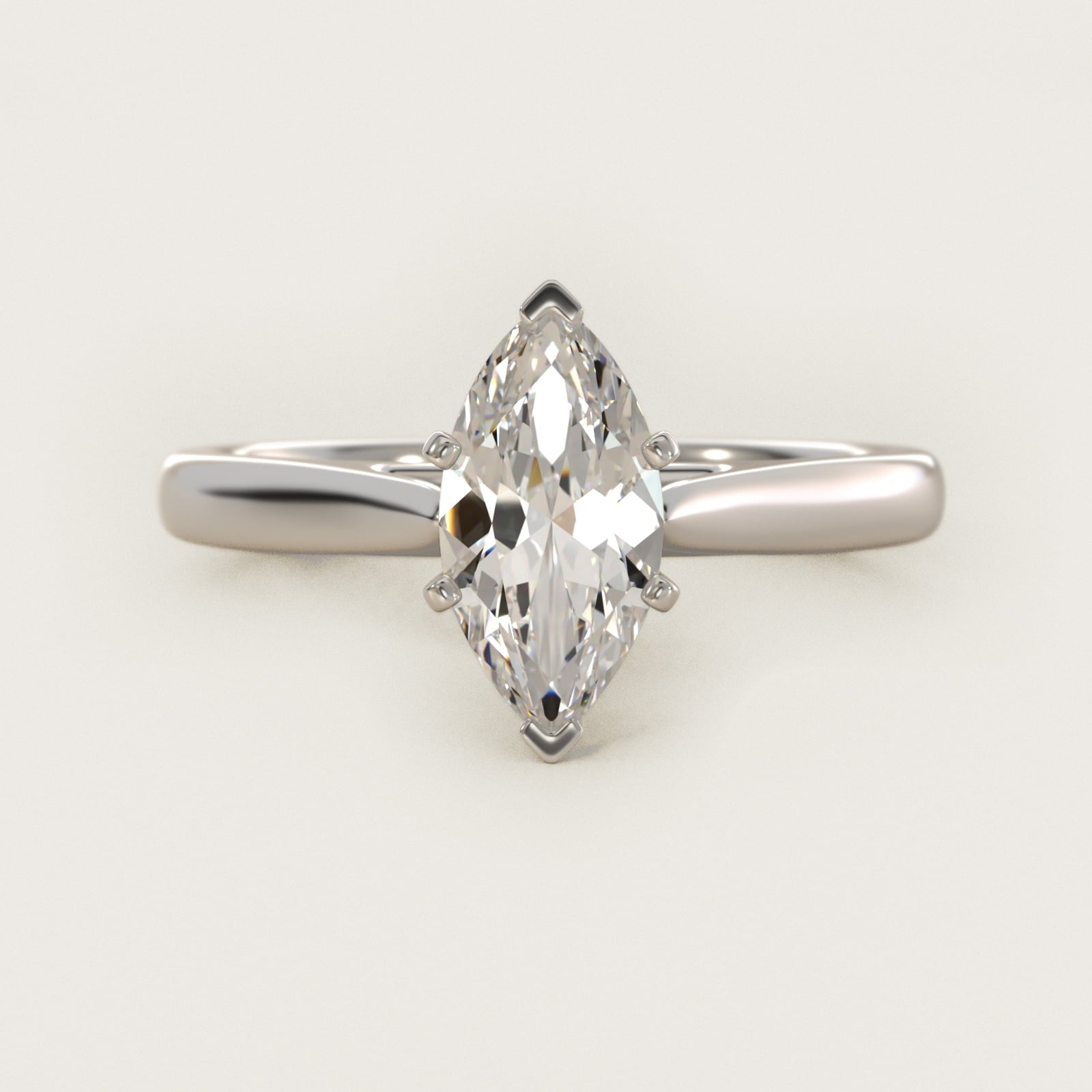 Tapered Cathedral Solitaire Engagement Ring in 14k White Gold - Marquise Center