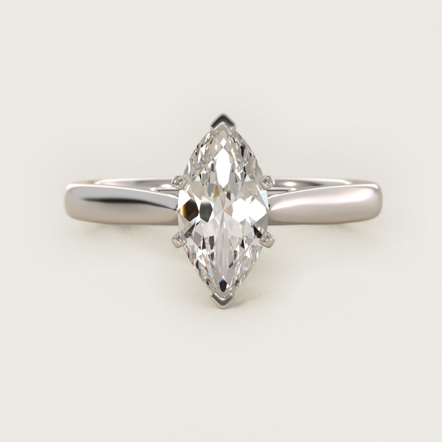 Tapered Cathedral Solitaire Engagement Ring in 18k White Gold - Marquise Center