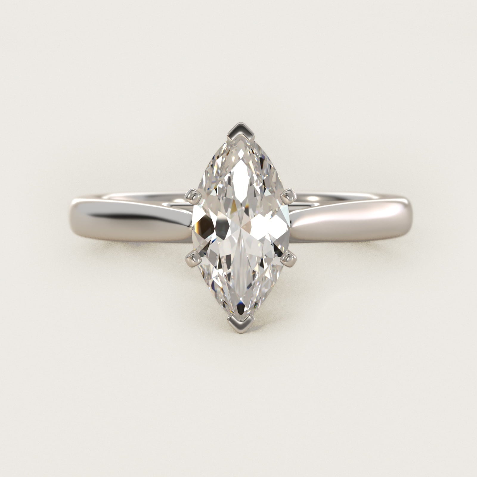 Tapered Cathedral Solitaire Engagement Ring in 18k White Gold - Marquise Center