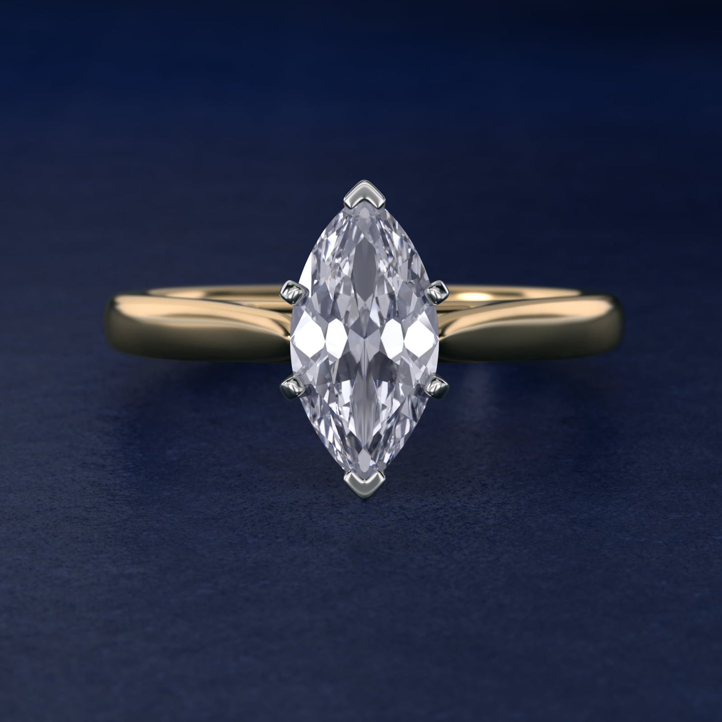 Tapered Cathedral Solitaire Engagement Ring in 14K Yellow Gold - Marquise Center