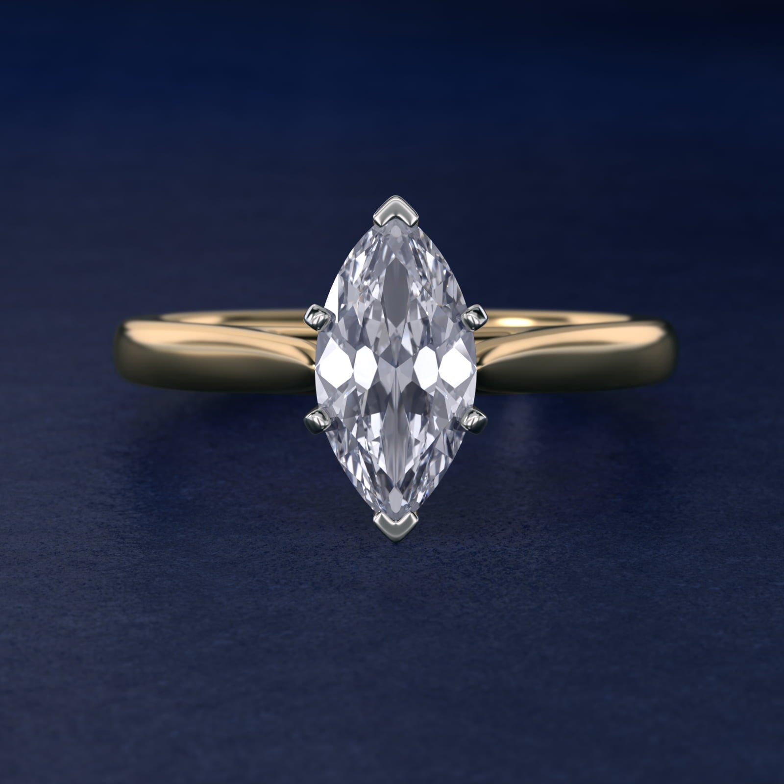 Tapered Cathedral Solitaire Engagement Ring in 14K Yellow Gold - Marquise Center