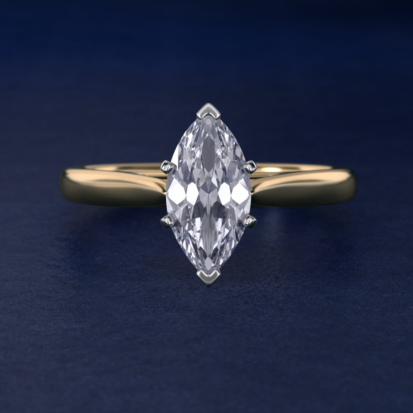 Tapered Cathedral Solitaire Engagement Ring in 18k Yellow Gold - Marquise Center