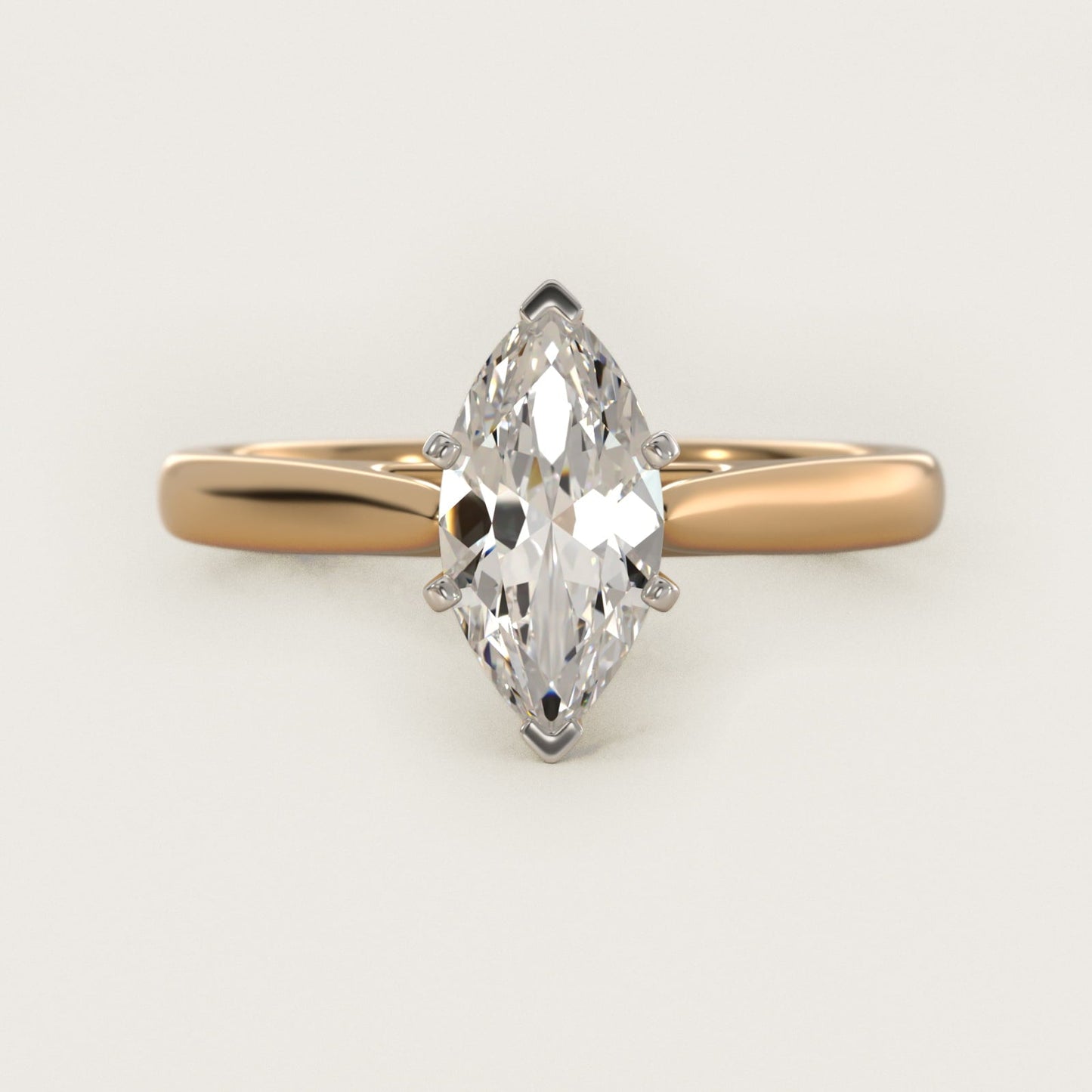 Tapered Cathedral Solitaire Engagement Ring in 18k Yellow Gold - Marquise Center