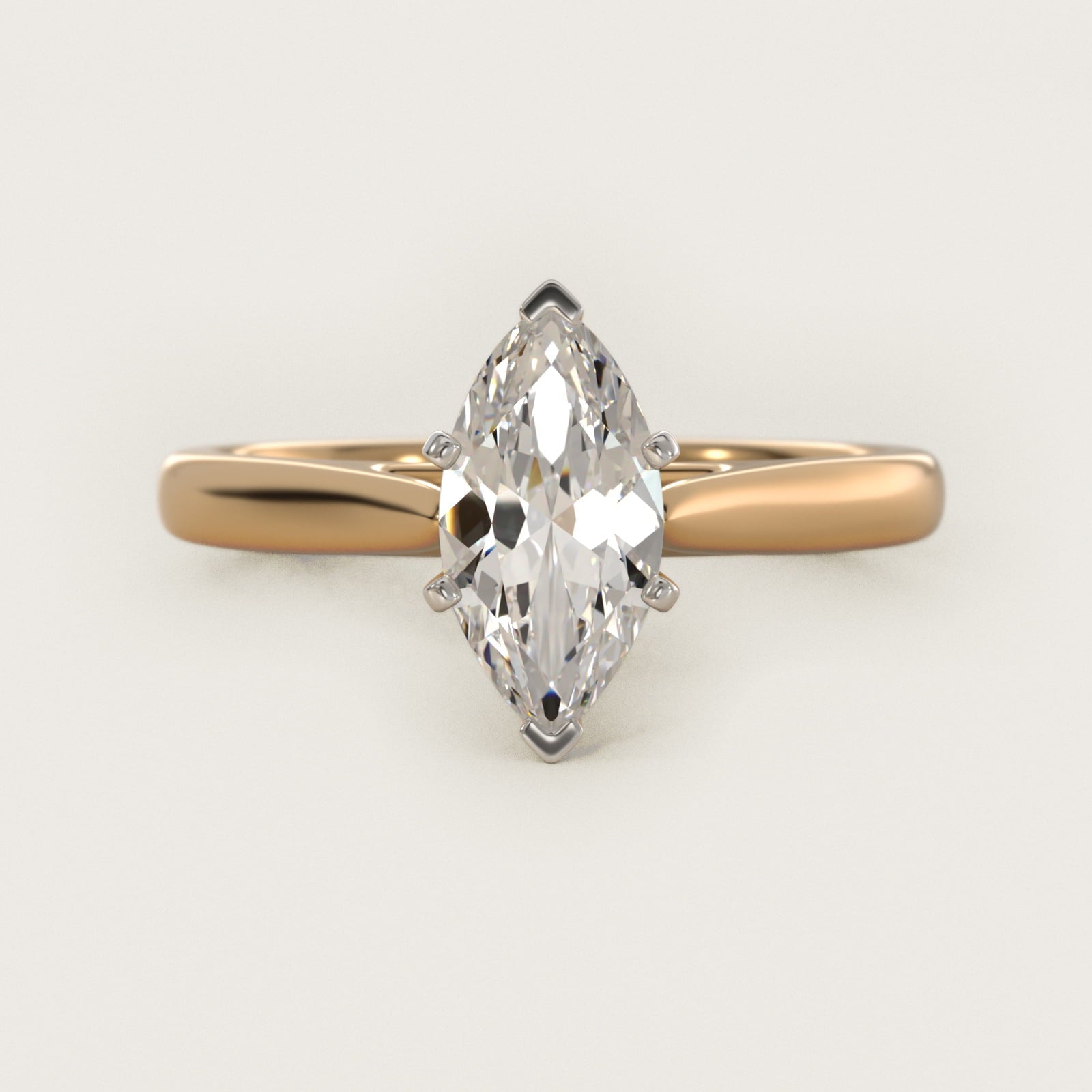 Tapered Cathedral Solitaire Engagement Ring in 18k Yellow Gold - Marquise Center