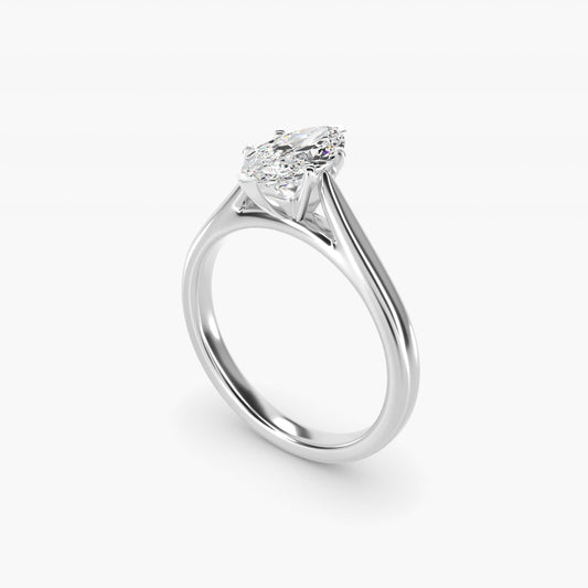 Tapered Cathedral Solitaire Engagement Ring in Platinum - Marquise Center
