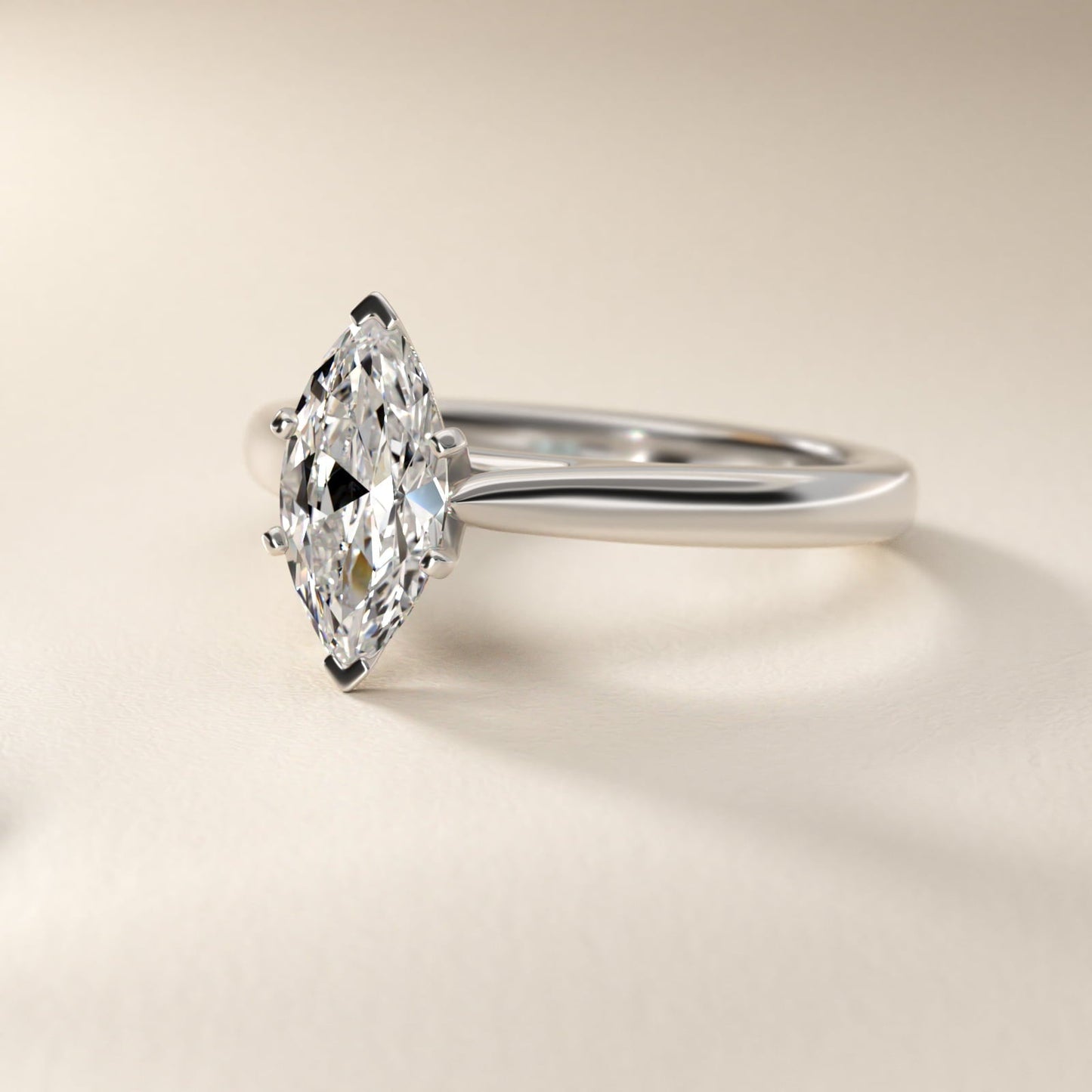 Tapered Cathedral Solitaire Engagement Ring in Platinum - Marquise Center