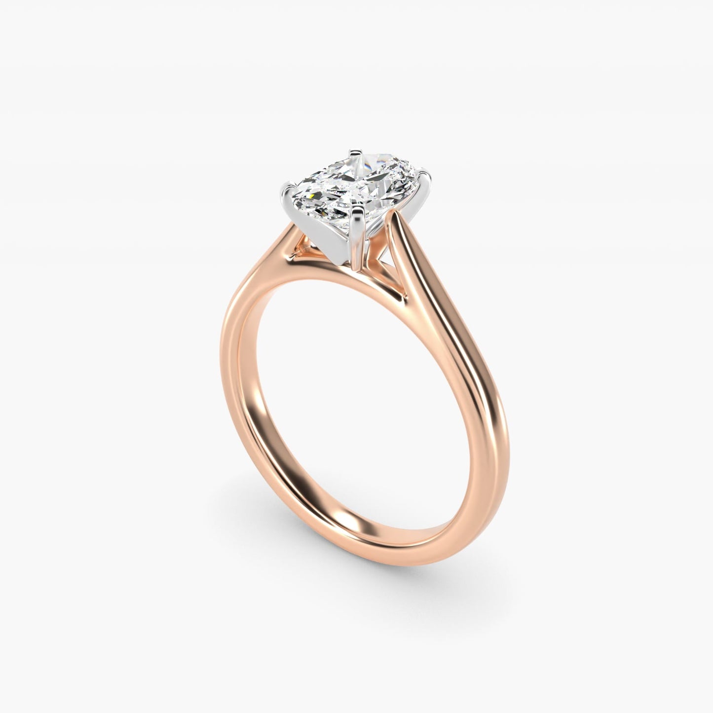 Tapered Cathedral Solitaire Engagement Ring in 18k Rose Gold - Oval Center