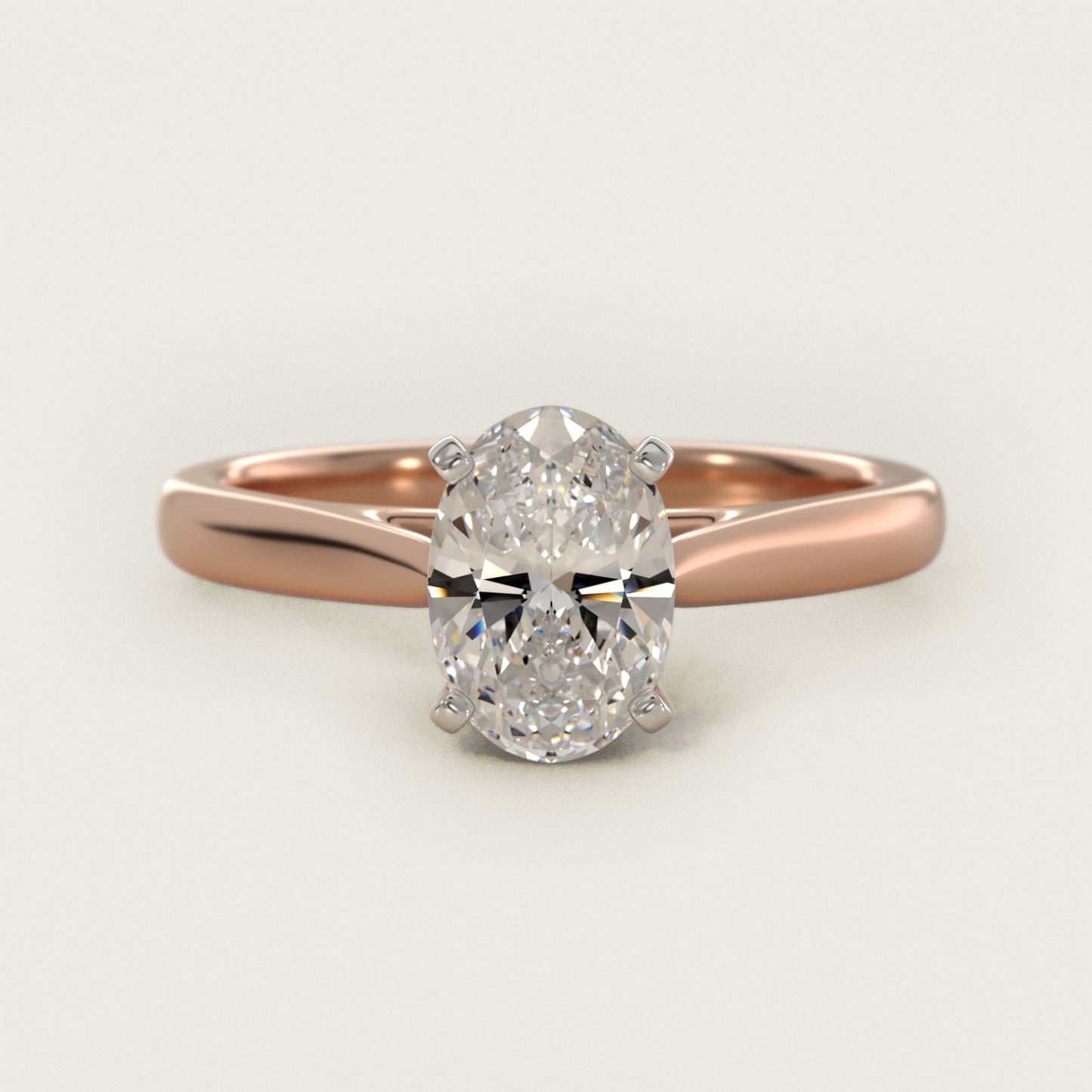 Tapered Cathedral Solitaire Engagement Ring in 14k Rose Gold - Oval Center