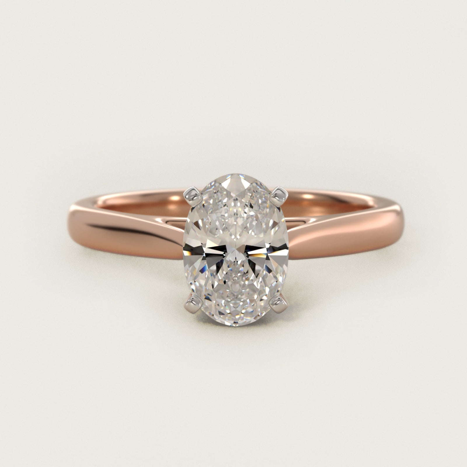 Tapered Cathedral Solitaire Engagement Ring in 18k Rose Gold - Oval Center