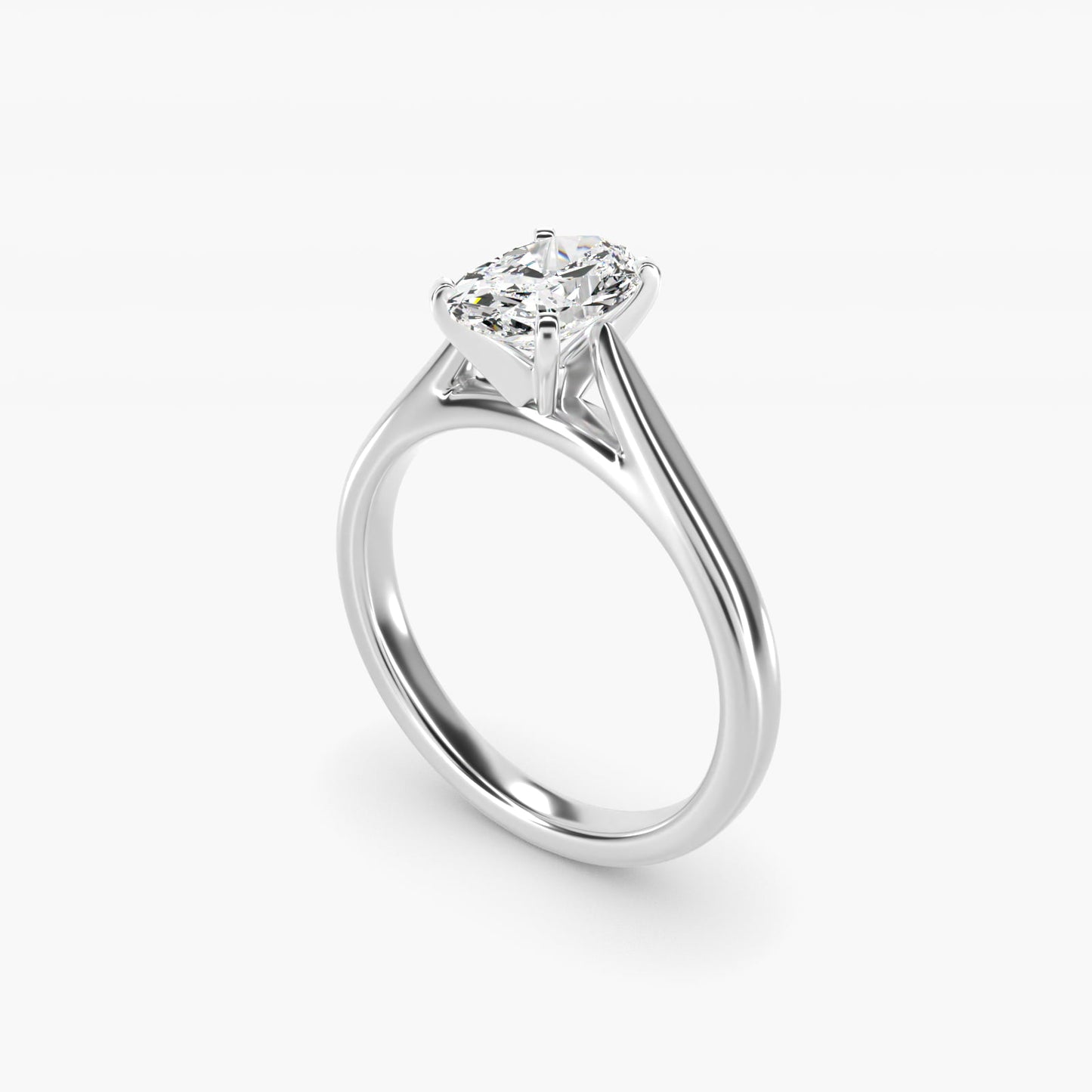 Tapered Cathedral Solitaire Engagement Ring in 14k White Gold - Oval Center